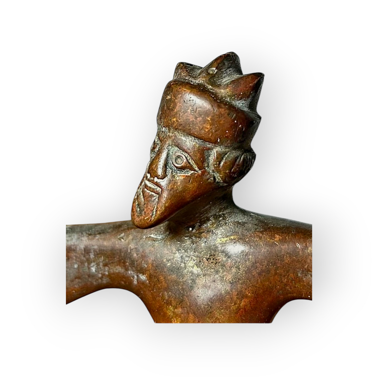 15th Century / Late Medieval Period German Antique Bronze "Bearded Man" Two Branch Candleholder / Candelabrum