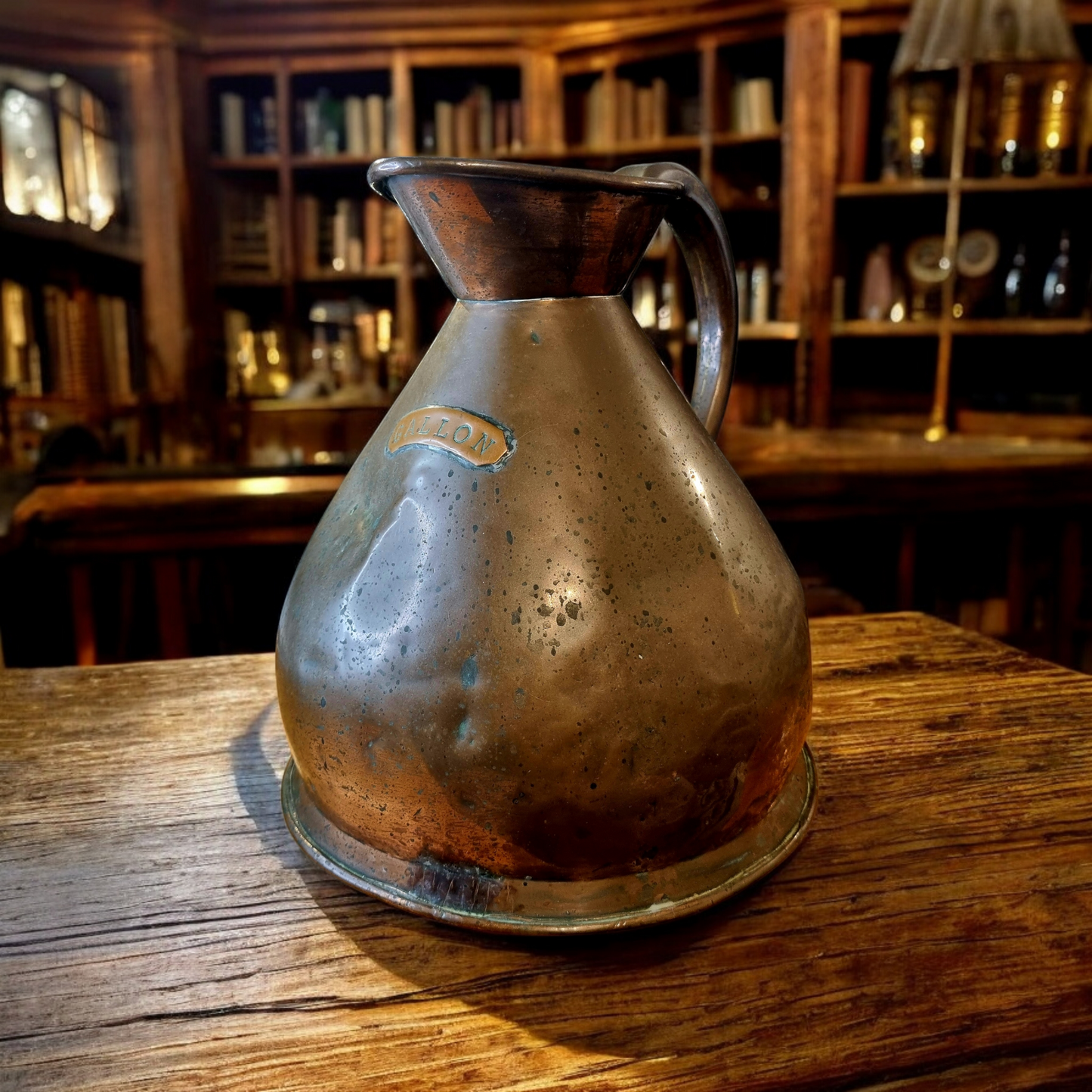 Late 18th-Century English Antique Copper Lipped 1 Gallon Jug / Pitcher / Measure Bearing The Duty Mark Of George III