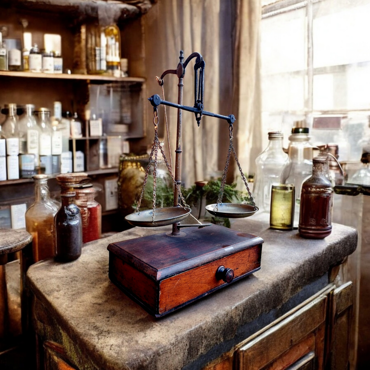 19th Century English Antique Apothecary's / Chemist's Beam Scales