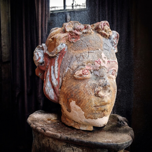 An 18th Century Italian "Grand Tour" Neoclassical Antique Carved Wooden Head Of A Female