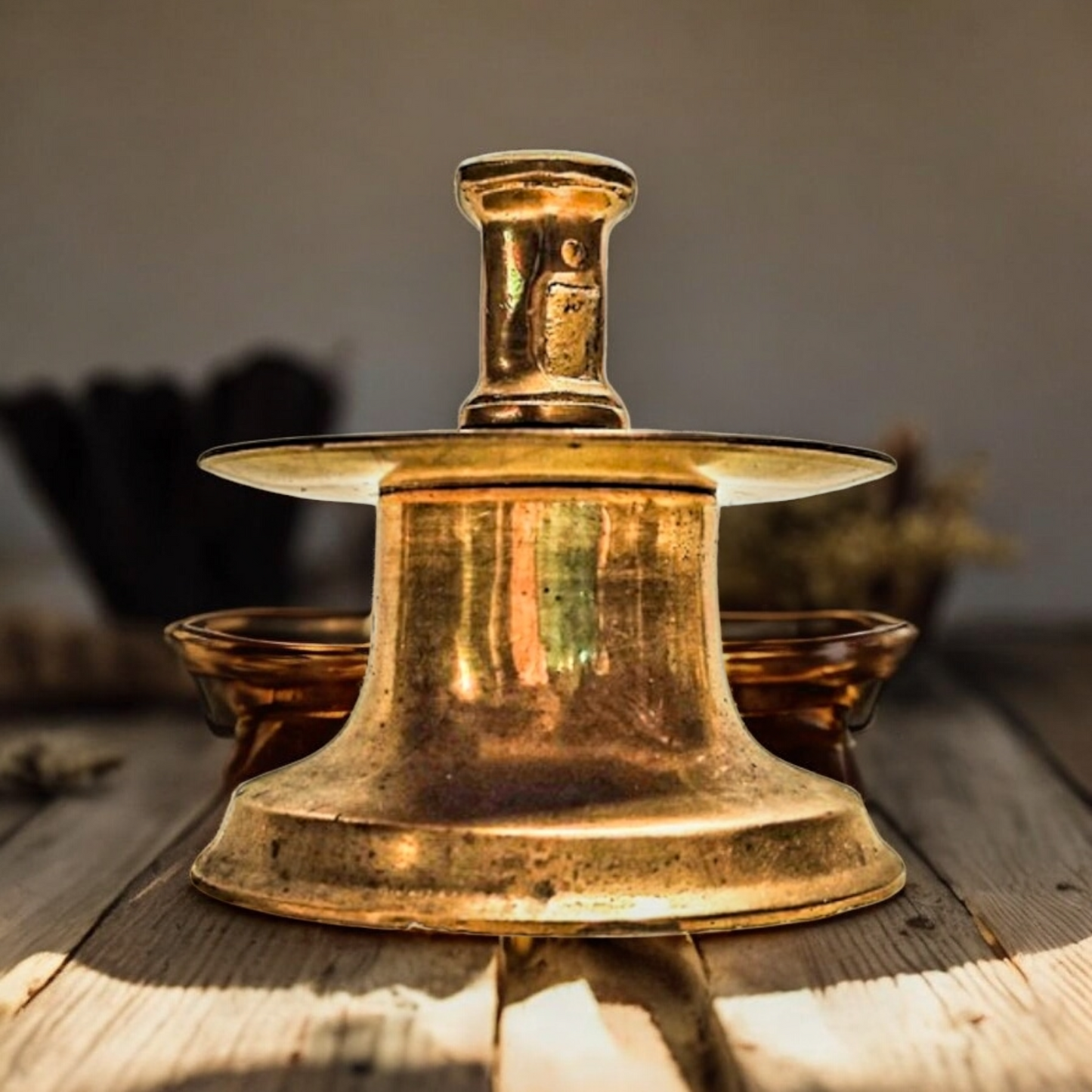 16th-Century Spanish Antique Brass Capstan Candlestick / Bell-Base Candlestick