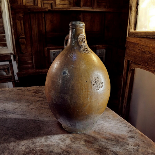 A Large Late 17th-Century / Early 18th-Century German Antique Stoneware Bellarmine Jug / Bartmannkrug With Good Provenance