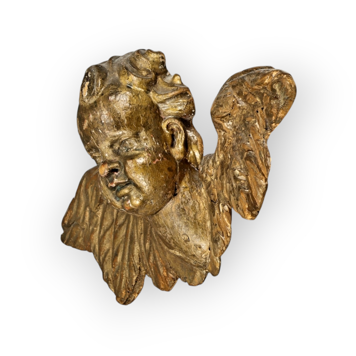 18th Century Baroque Antique Carved Wooden Sculptural Wall Panel Depicting A Winged Cherub / Putto