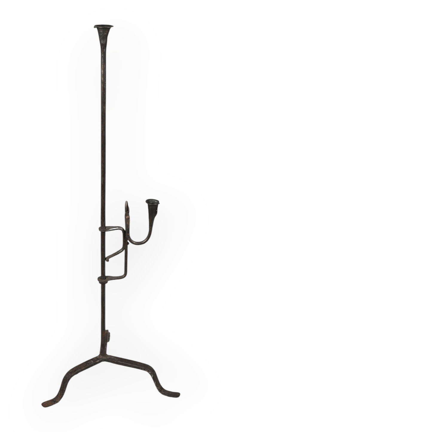 17th-Century English Antique Wrought Iron Adjustable Candle Holder