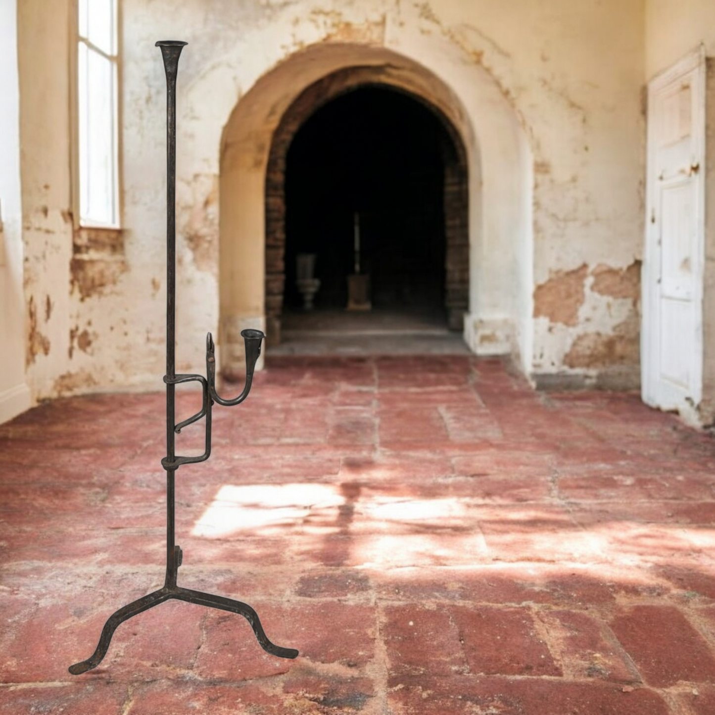 17th-Century English Antique Wrought Iron Adjustable Candle Holder