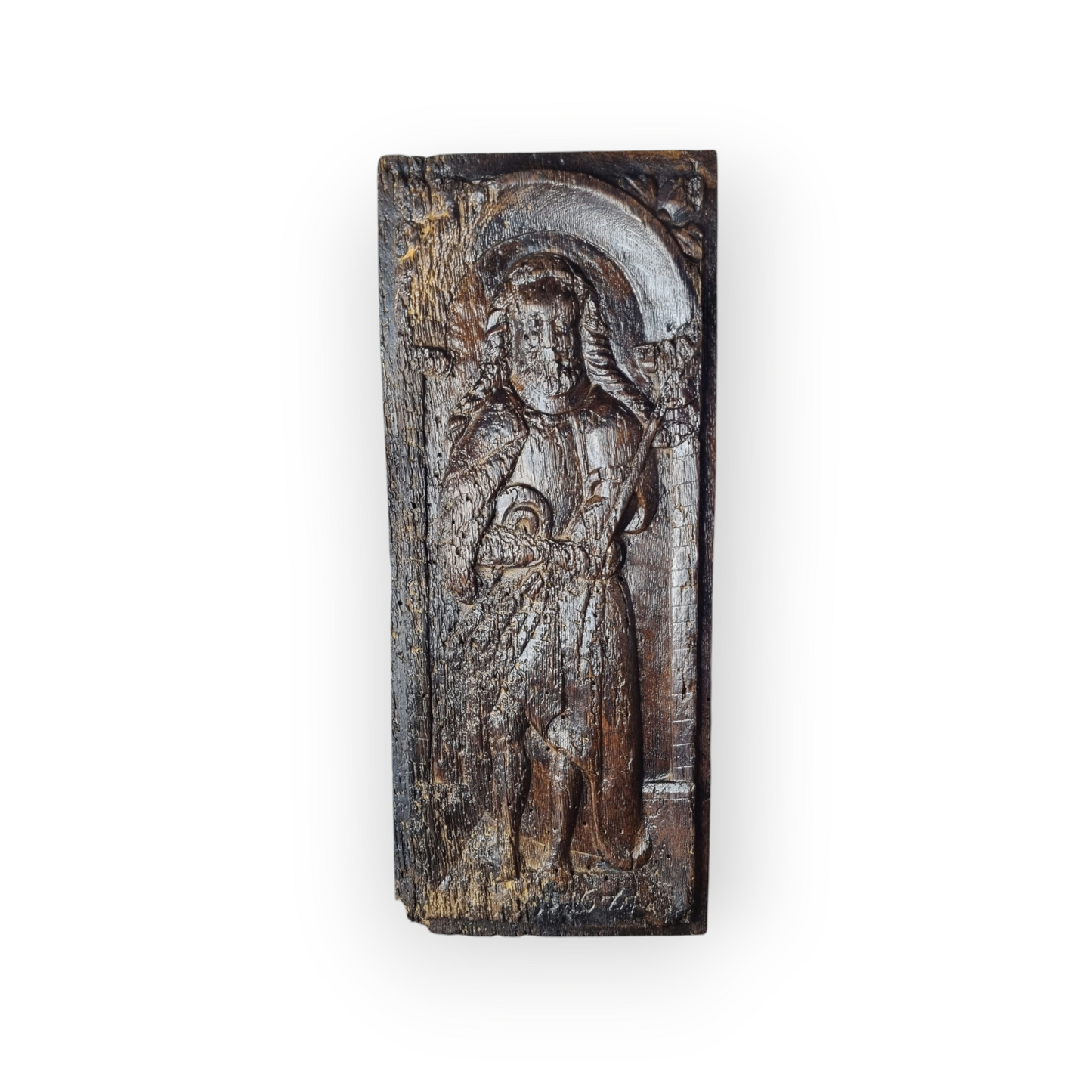 Mid 16th Century Antique Carved Oak Panel, Possibly Depicting Saint Jude