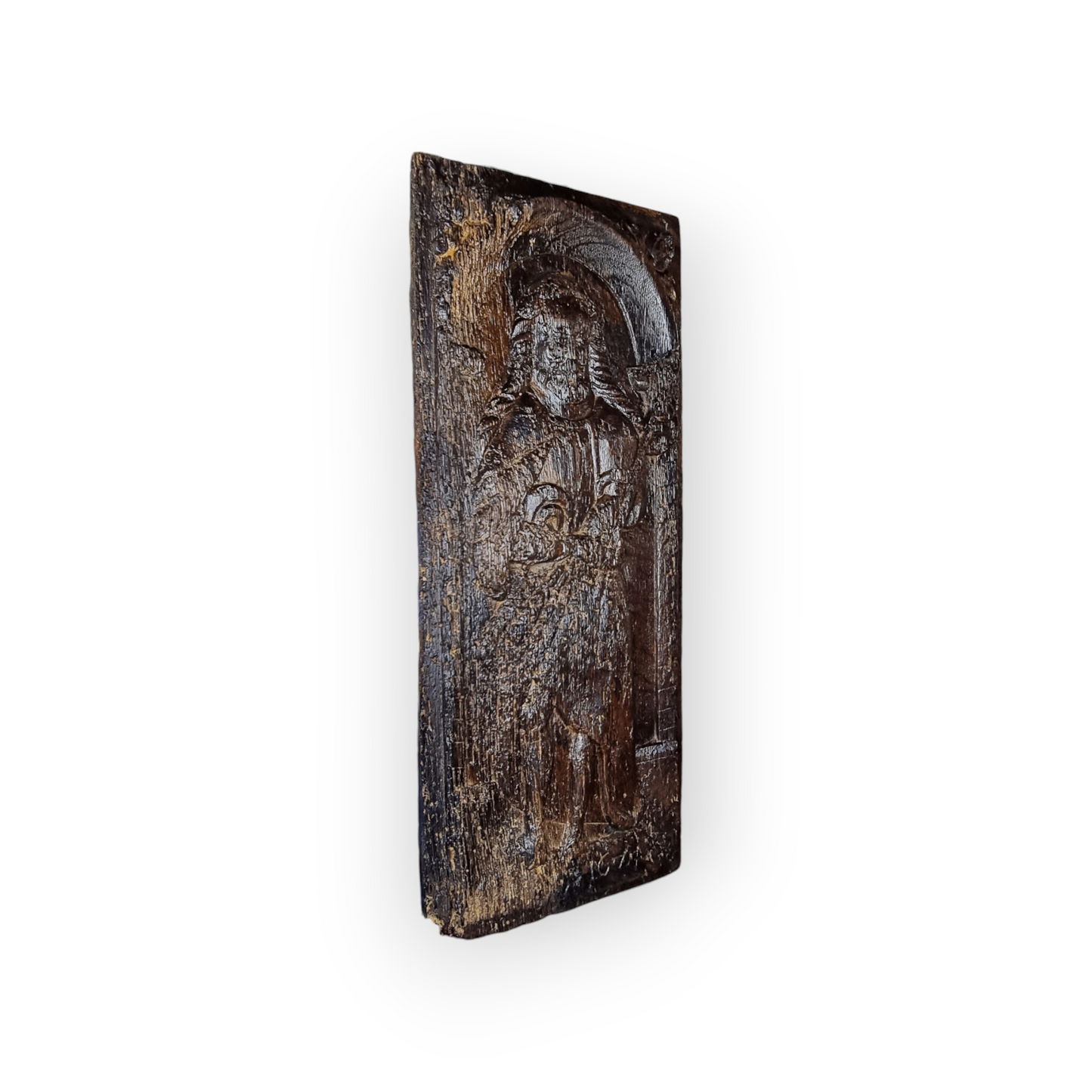 Mid 16th Century Antique Carved Oak Panel, Possibly Depicting Saint Jude