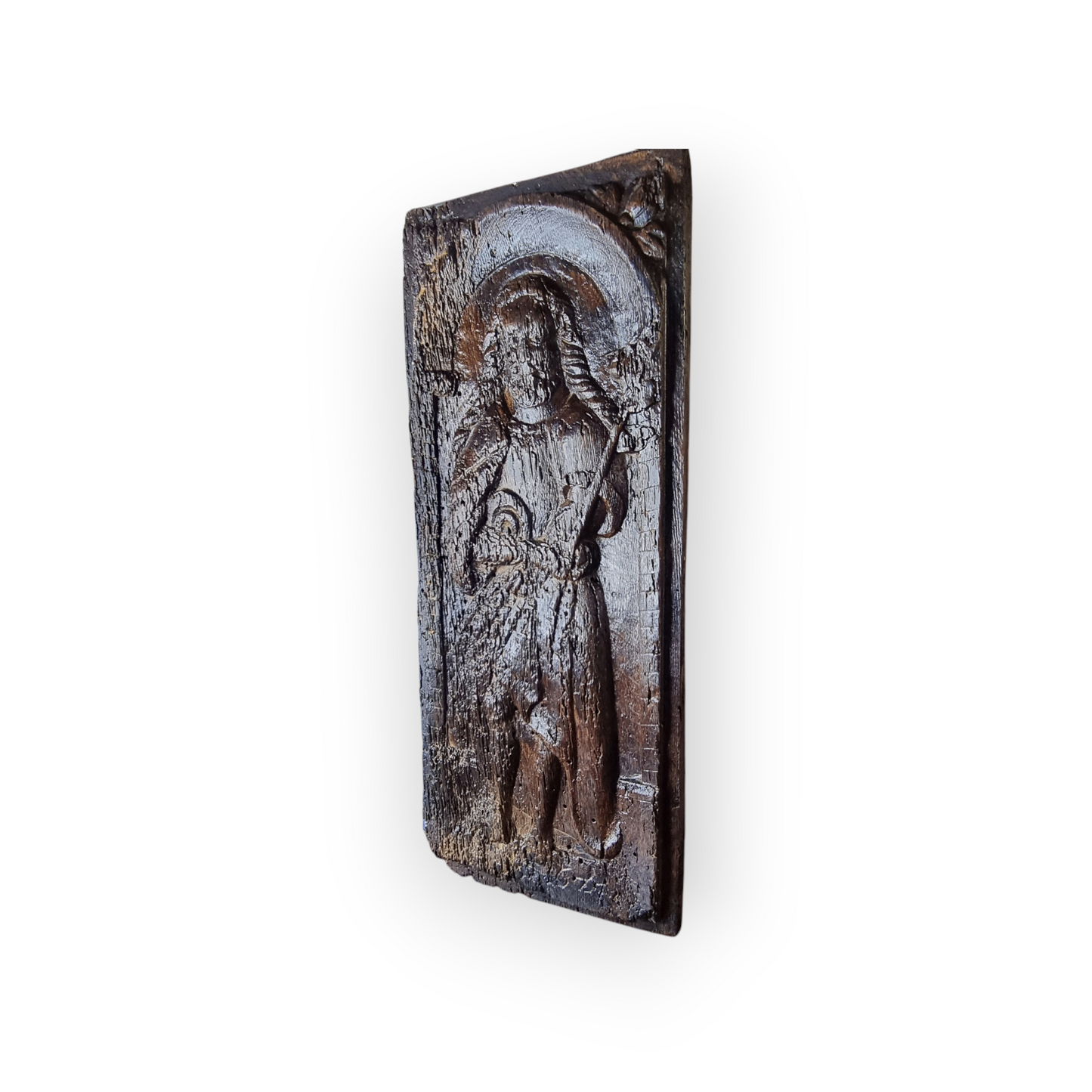 Mid 16th Century Antique Carved Oak Panel, Possibly Depicting Saint Jude