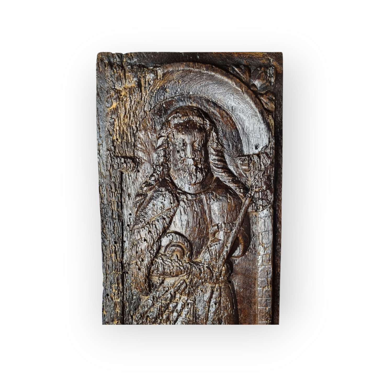 Mid 16th Century Antique Carved Oak Panel, Possibly Depicting Saint Jude