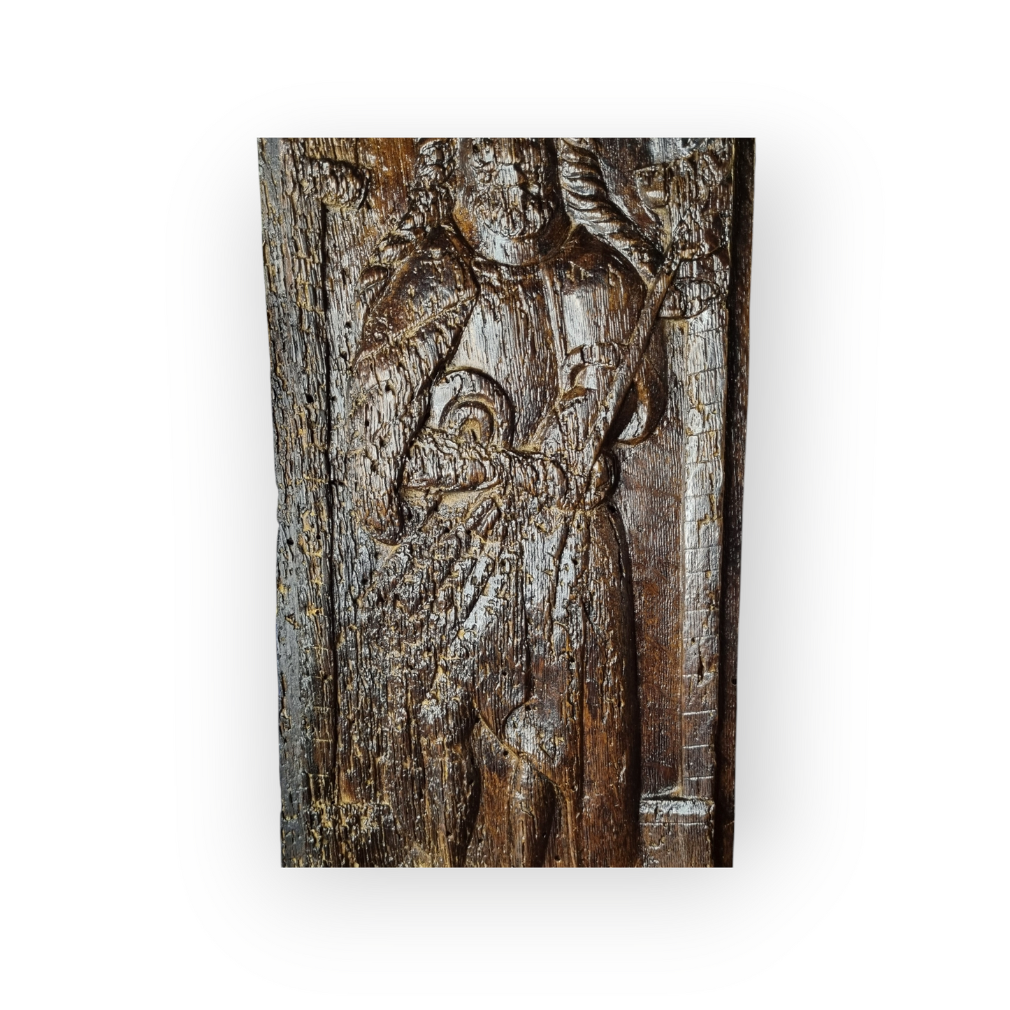 Mid 16th Century Antique Carved Oak Panel, Possibly Depicting Saint Jude