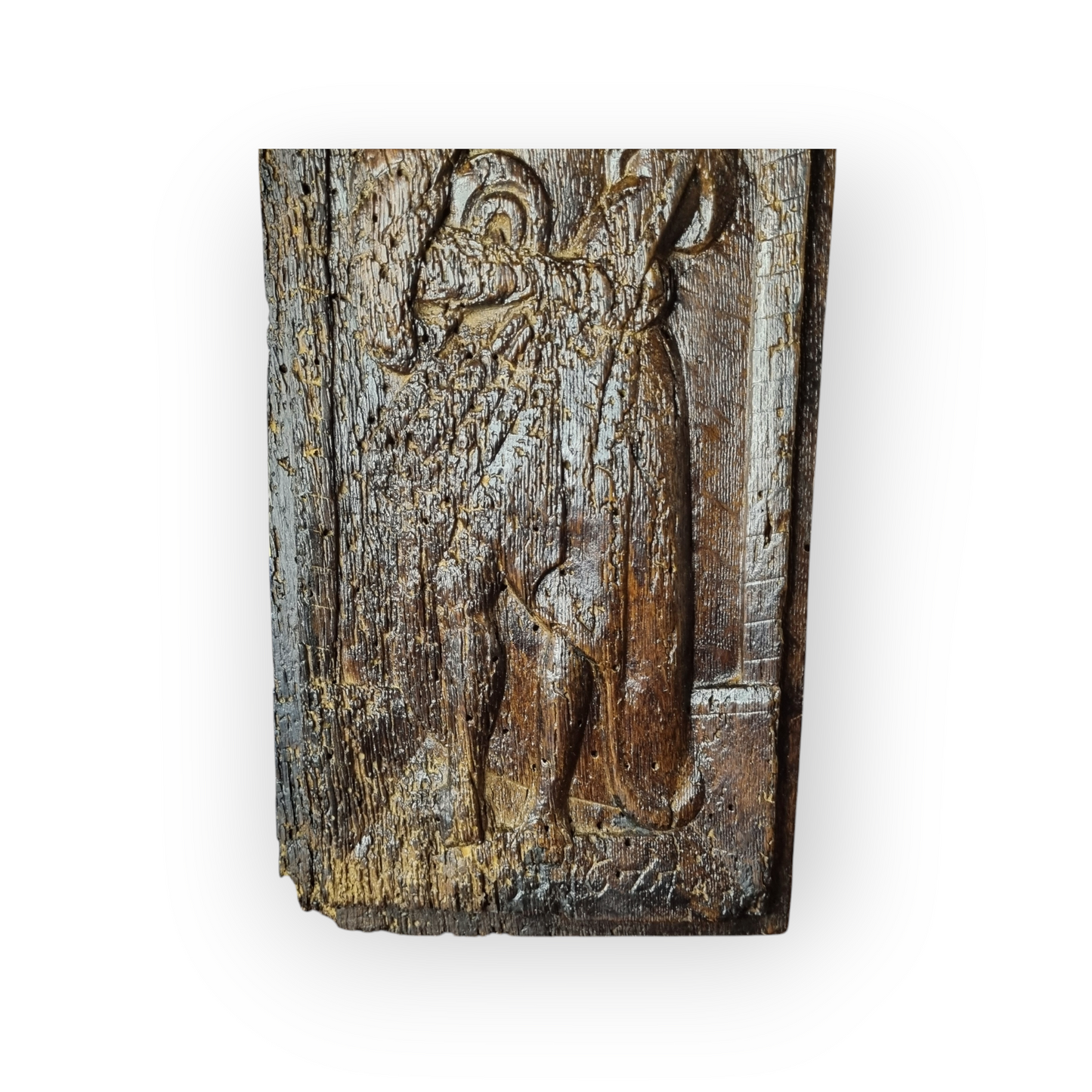 Mid 16th Century Antique Carved Oak Panel, Possibly Depicting Saint Jude