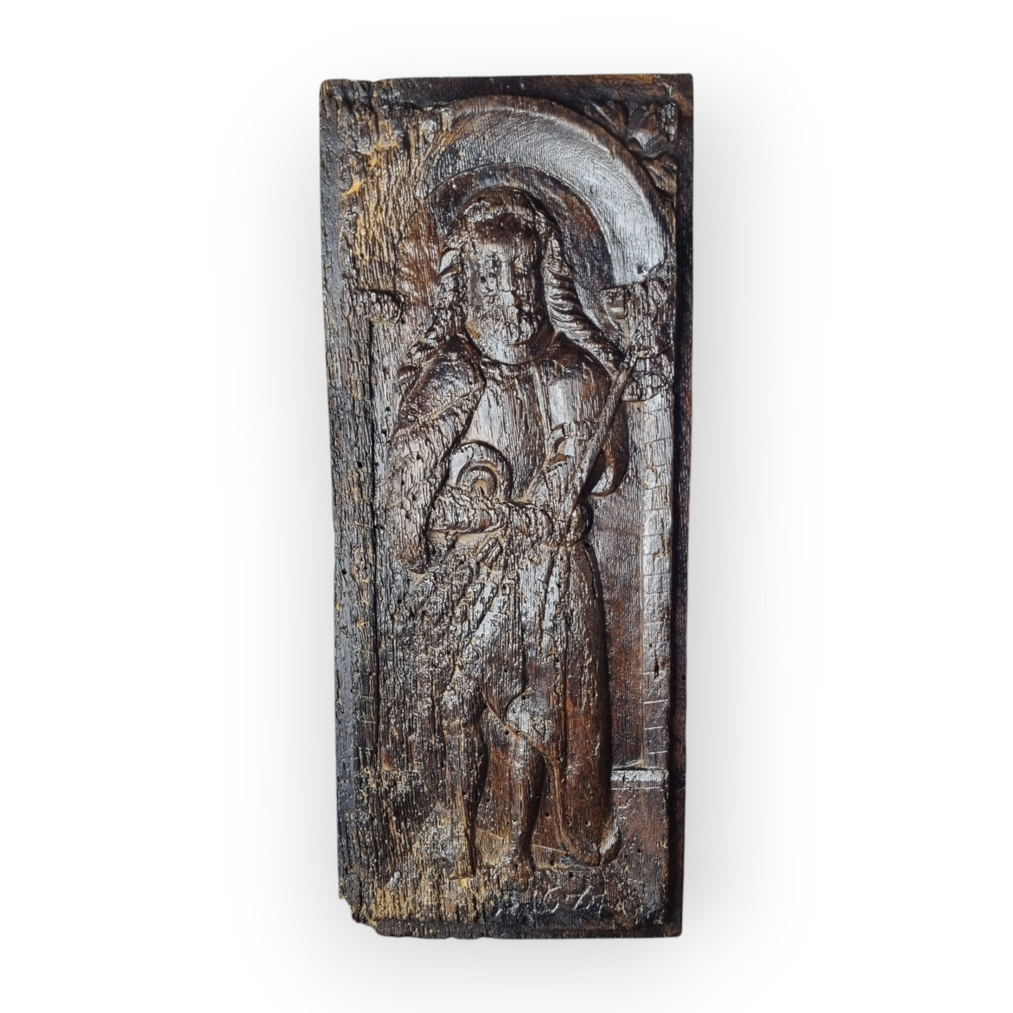 Mid 16th Century Antique Carved Oak Panel, Possibly Depicting Saint Jude