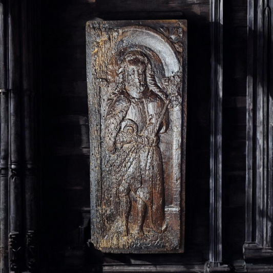 Mid 16th Century Antique Carved Oak Panel, Possibly Depicting Saint Jude