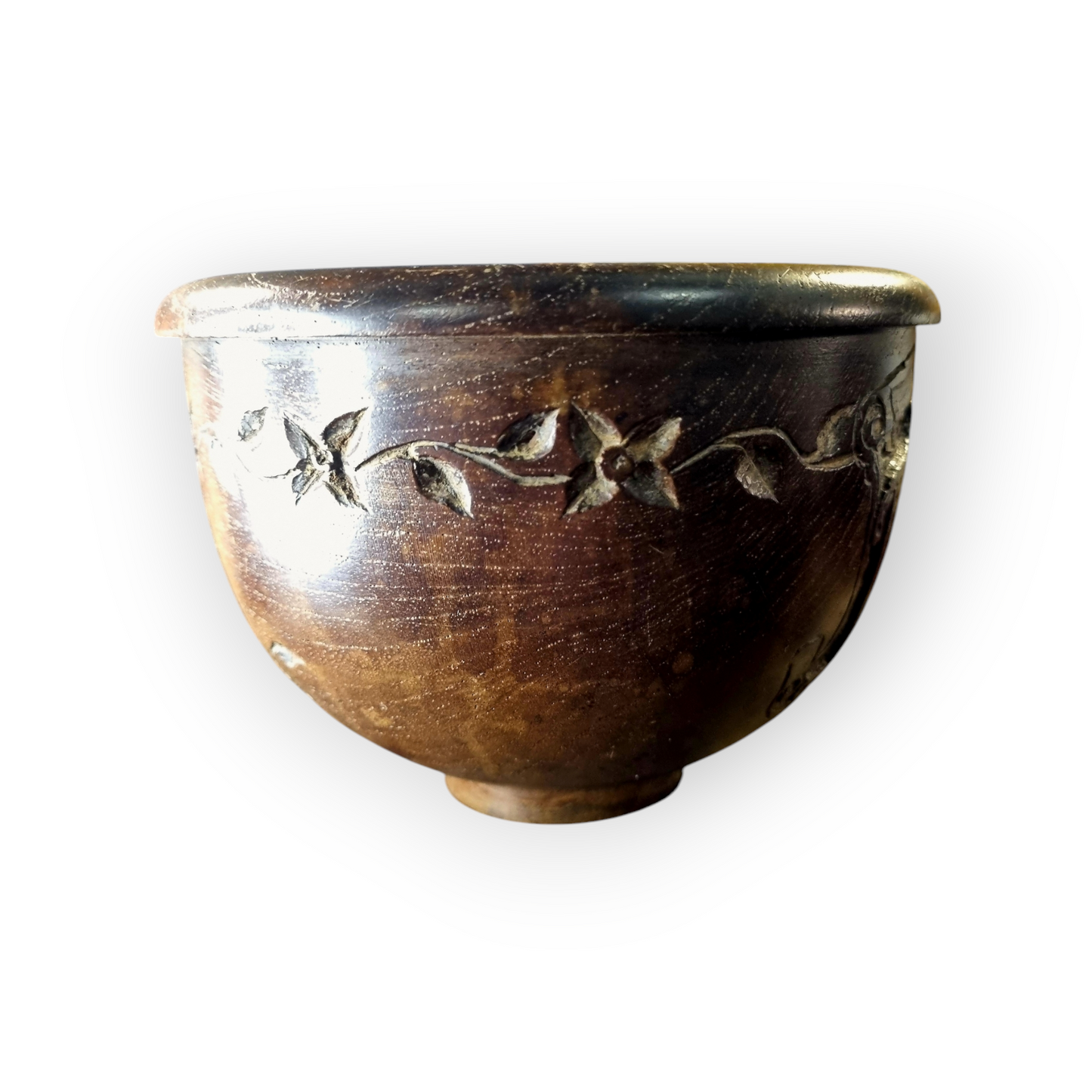 Mid 19th-Century English Antique Gothic  Revival Turned Wooden Bowl, Bearing The Initial "H"