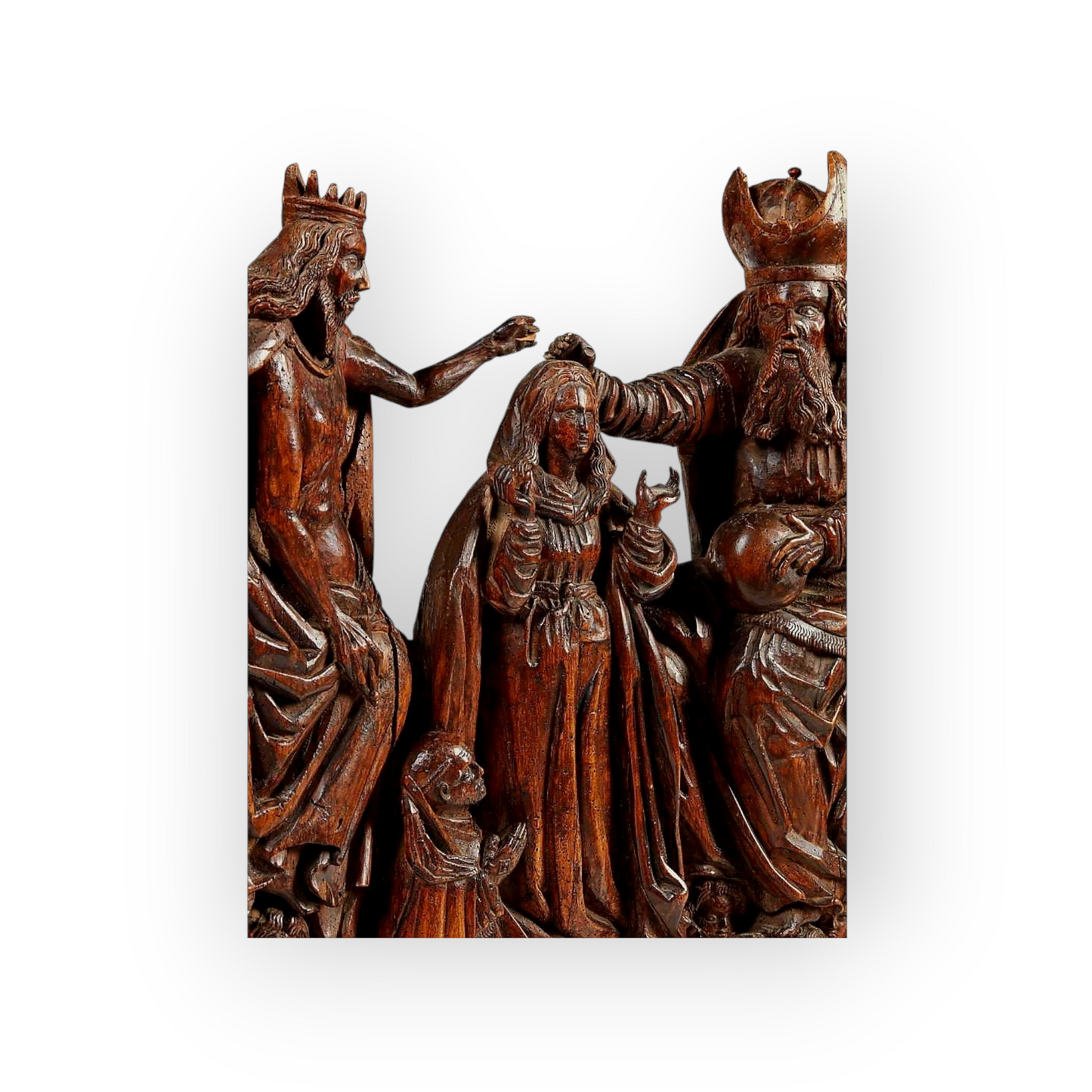 A Fine, Large & Impressive Late 15th-Century / Early 16th-Century Ecclesiastical Antique Carved Limewood Panel Depicting The Coronation Of The Virgin - Provenance: Ex-Towie Barclay Castle, Aberdeenshire, Scotland.