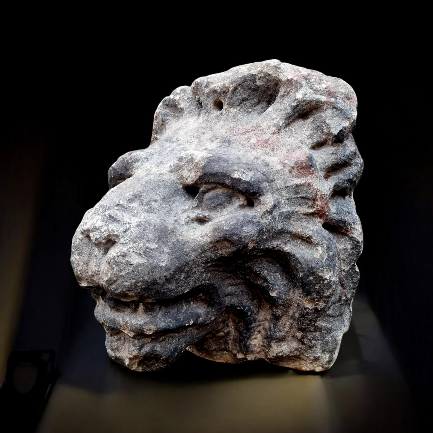 Large 17th-Century English Antique Carved Stone Lions Head