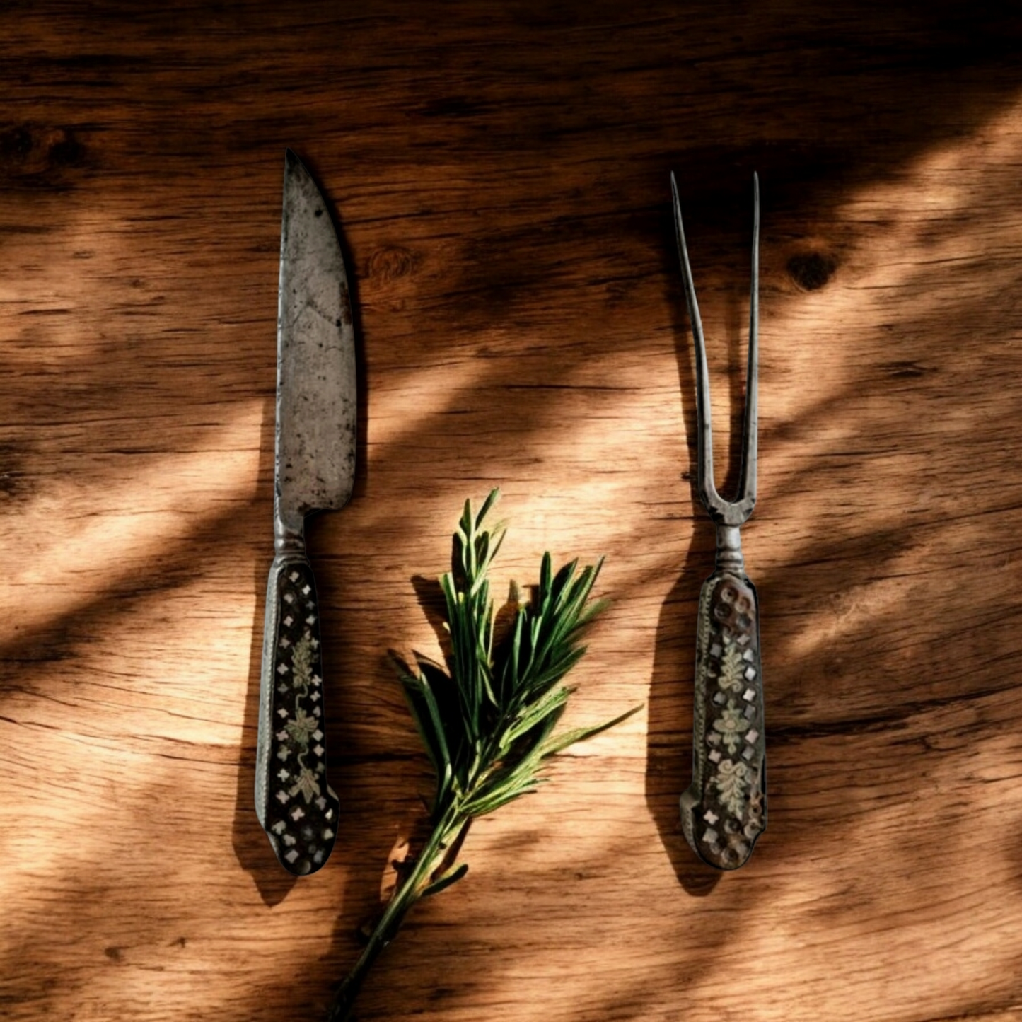 Late 17th-Century / Early 18th-Century German Antique Flatware Knife & Fork, Two-Piece Cutlery Set