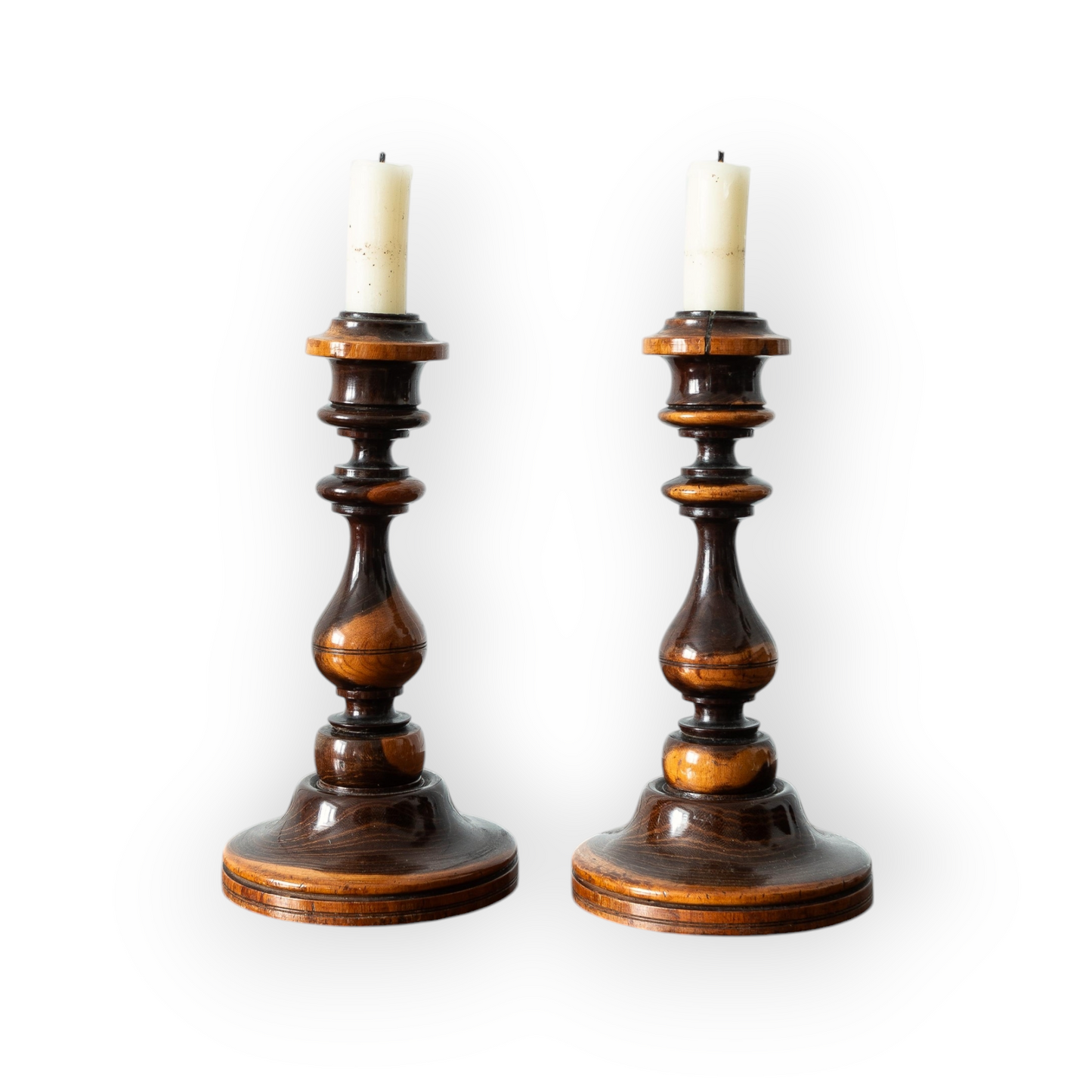 A Well-Patinated Pair Of Early 19th-Century George IV / William IV English Antique Treen Candlesticks, circa 1830