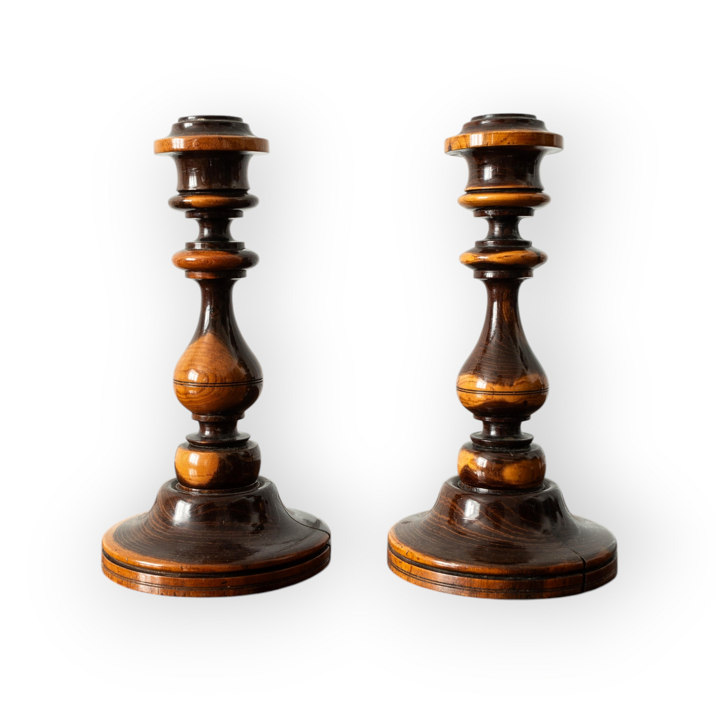 A Well-Patinated Pair Of Early 19th-Century George IV / William IV English Antique Treen Candlesticks, circa 1830