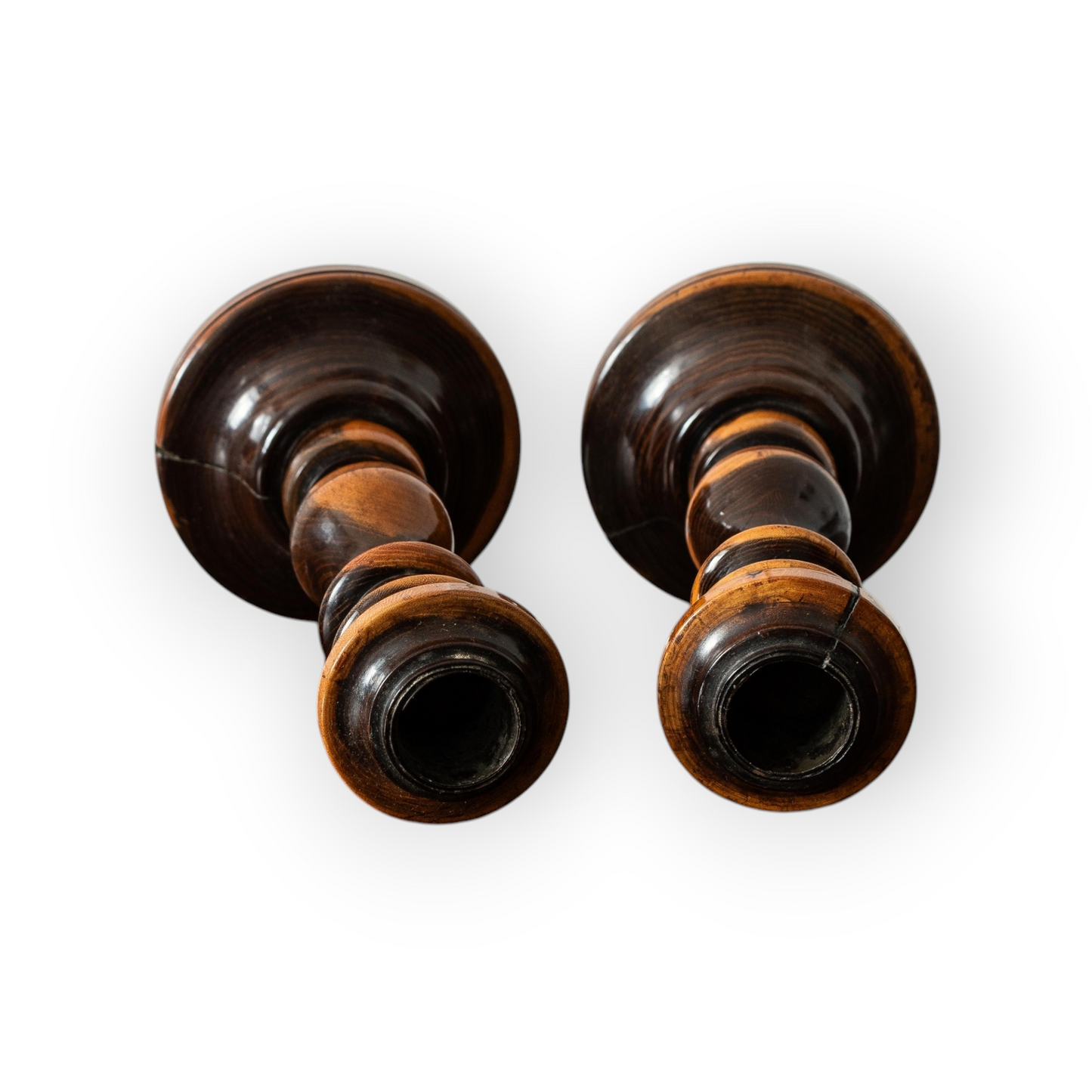 A Well-Patinated Pair Of Early 19th-Century George IV / William IV English Antique Treen Candlesticks, circa 1830