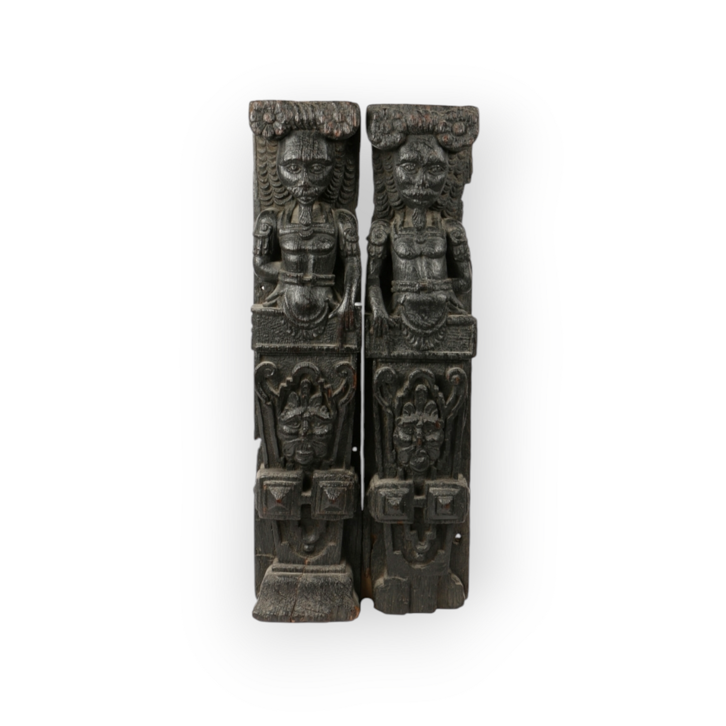 Pair of Late 16th-Century English Antique Carved Oak Terms, Circa 1580