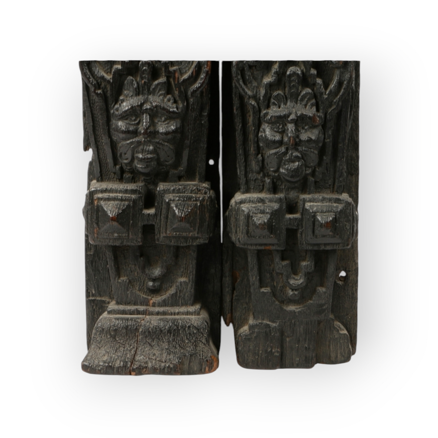 Pair of Late 16th-Century English Antique Carved Oak Terms, Circa 1580