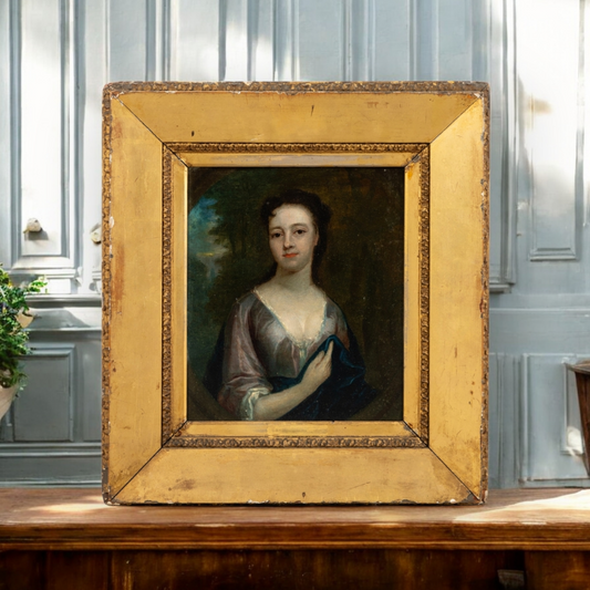 Follower of Sir Godfrey Kneller (1666-1736) - A Diminutive 18th-Century English School Antique Oil On Copper Portrait Of A Lady