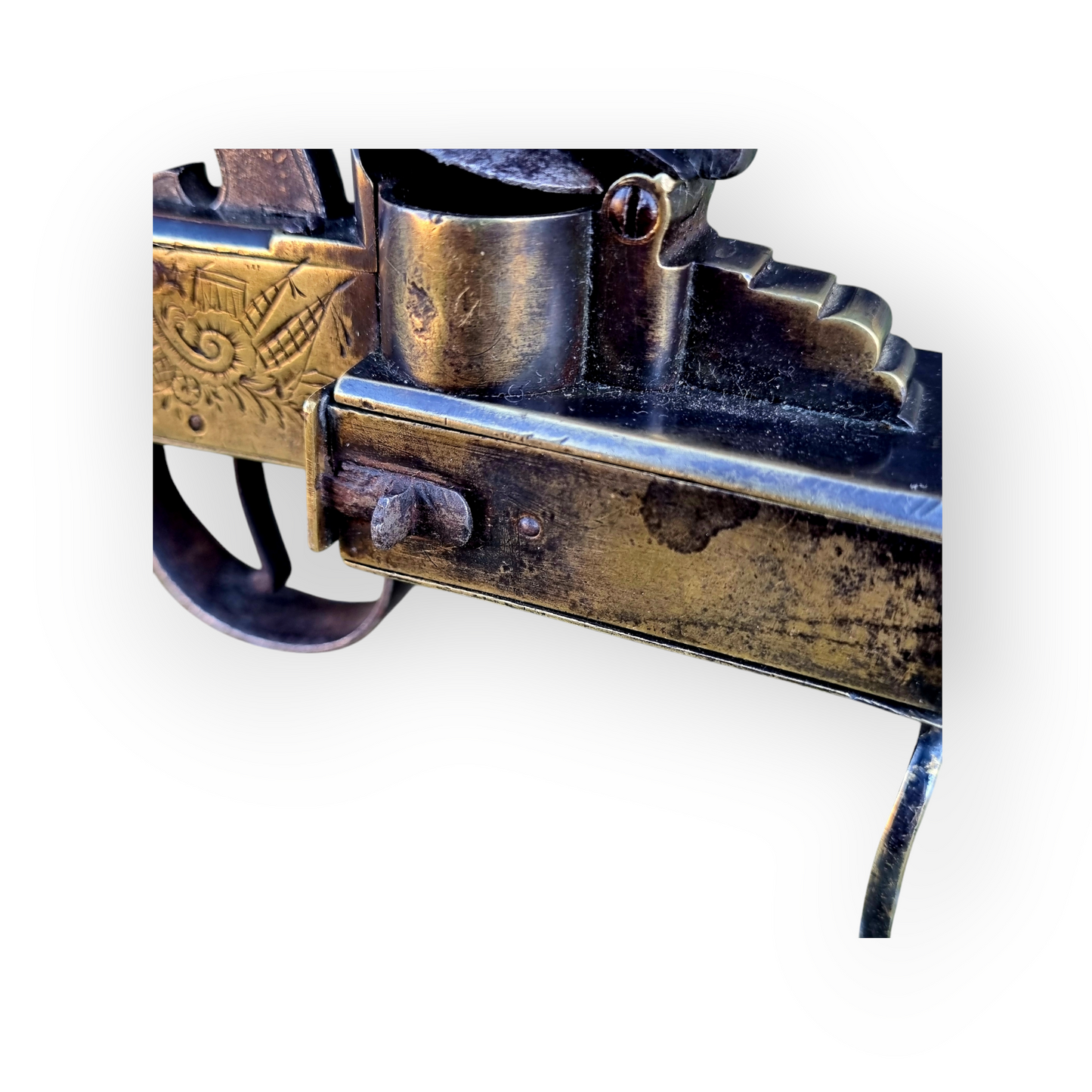 Early 18th Century English Antique Flintlock Tinder Lighter Bearing The Makers Name "Bryan & Son"