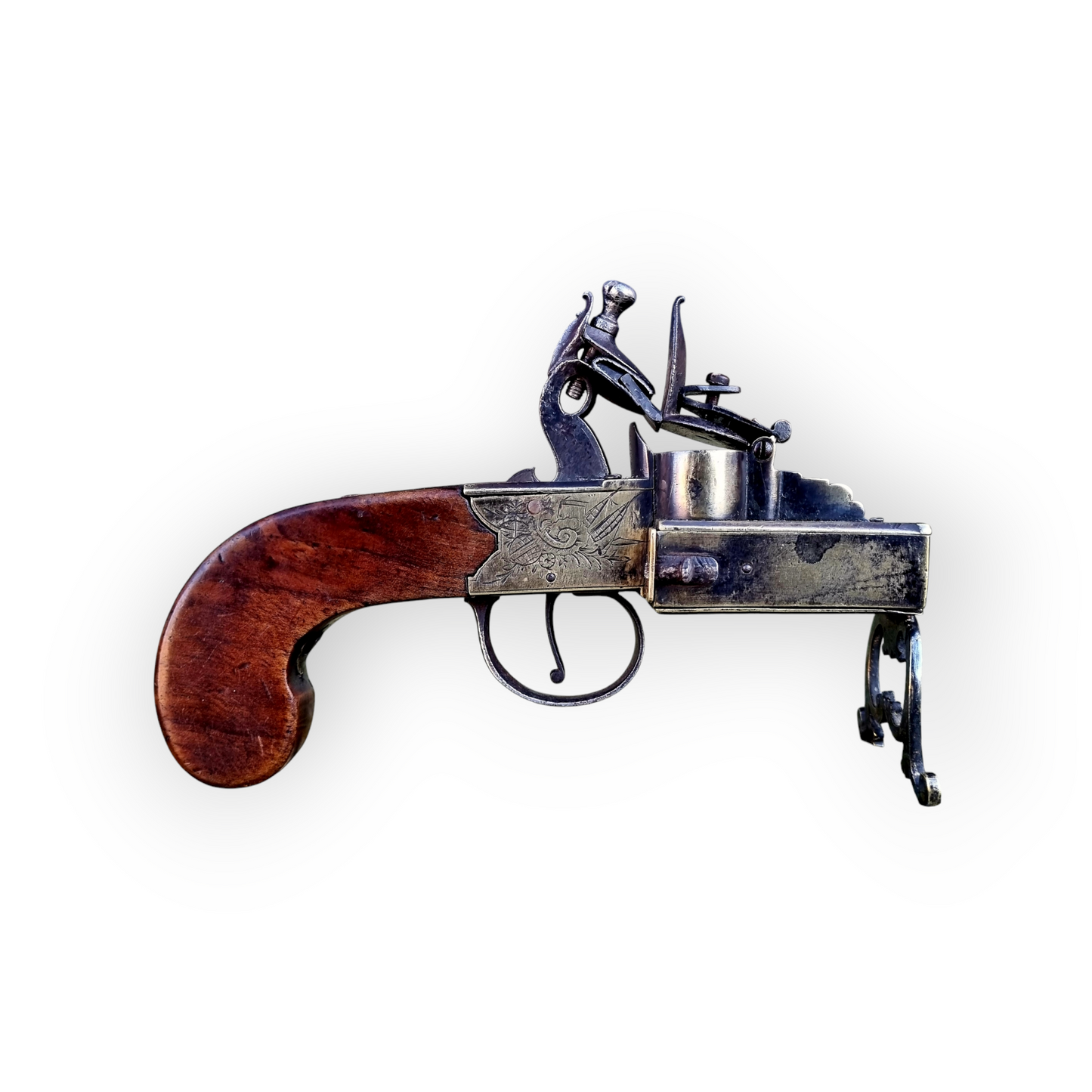 Early 18th Century English Antique Flintlock Tinder Lighter Bearing The Makers Name "Bryan & Son"