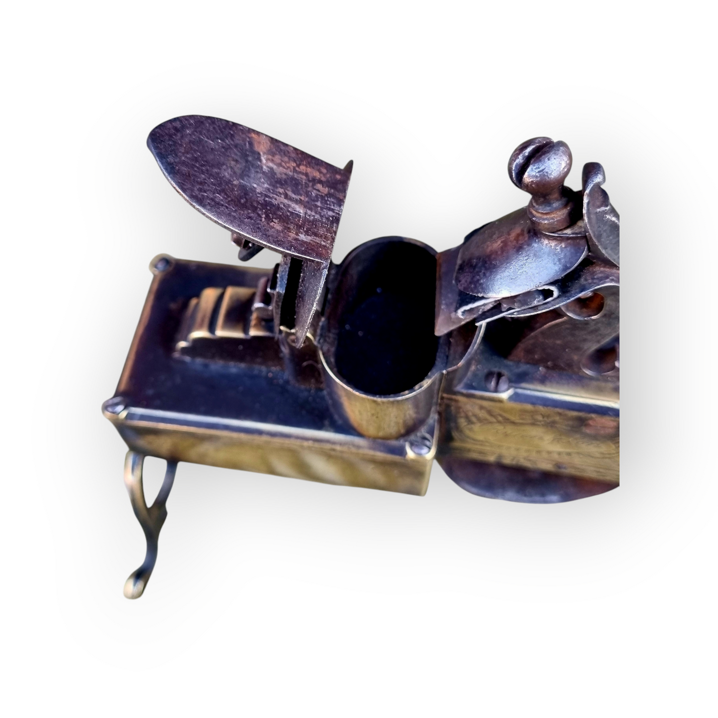 Early 18th Century English Antique Flintlock Tinder Lighter Bearing The Makers Name "Bryan & Son"