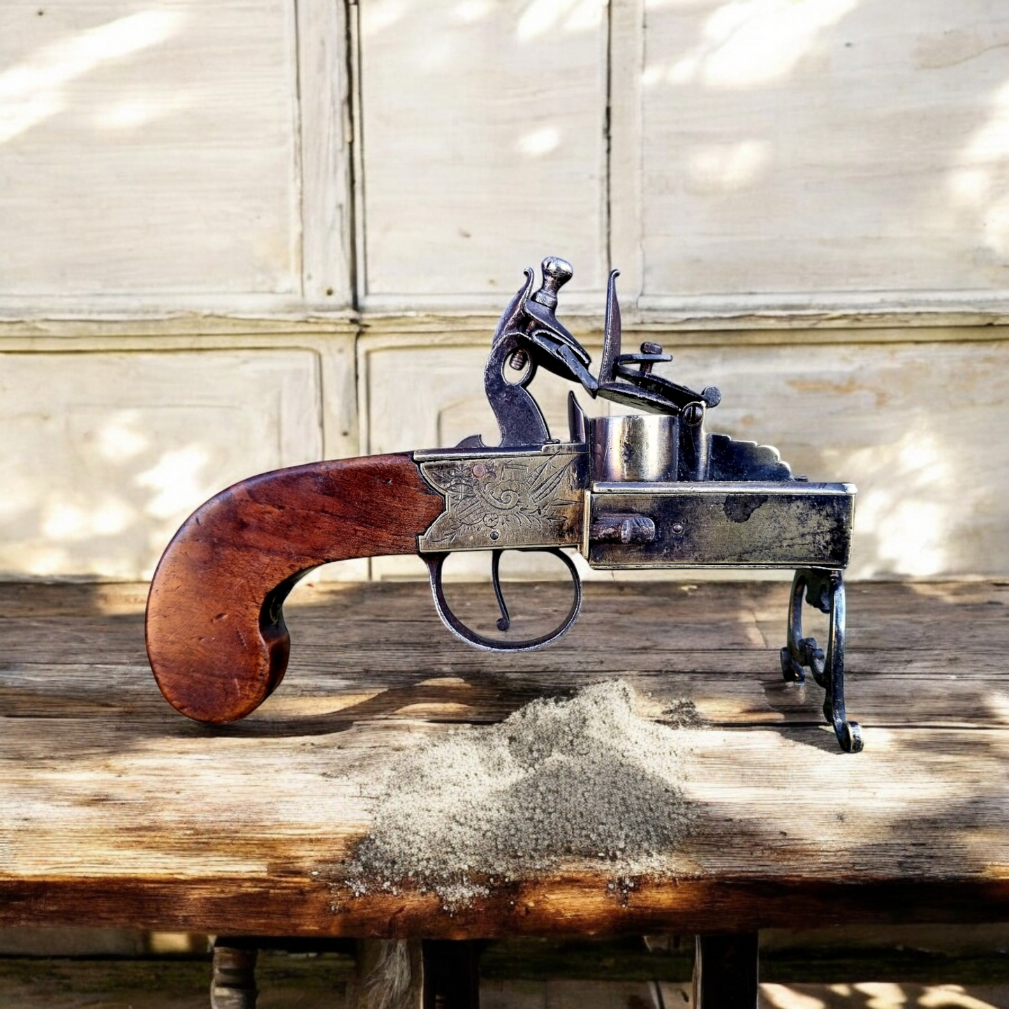 Early 18th Century English Antique Flintlock Tinder Lighter Bearing The Makers Name "Bryan & Son"