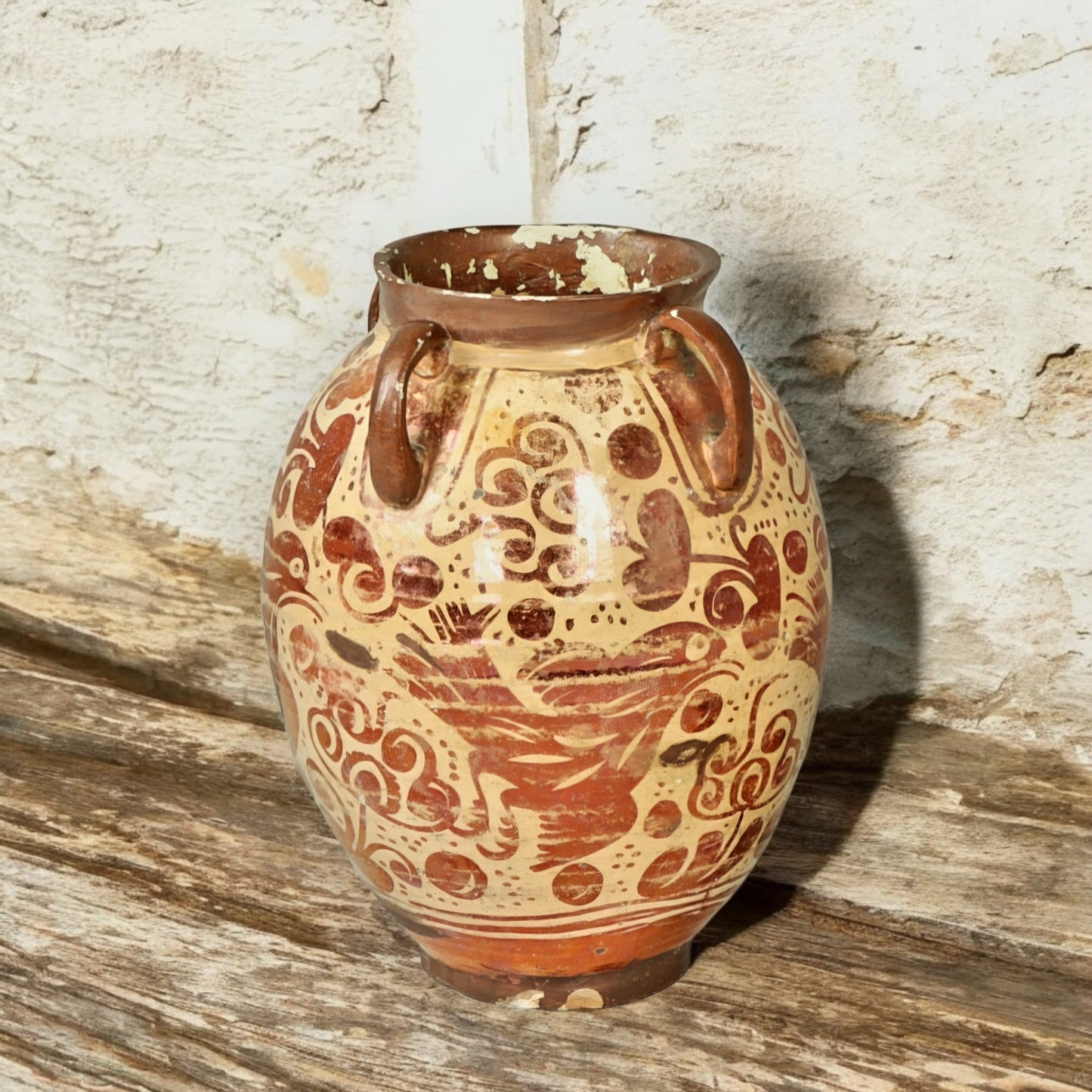 Mid 17th Century Spanish / Hispano-Moresque Antique Earthenware Tin-Glaze & Lustre Decorated Vase