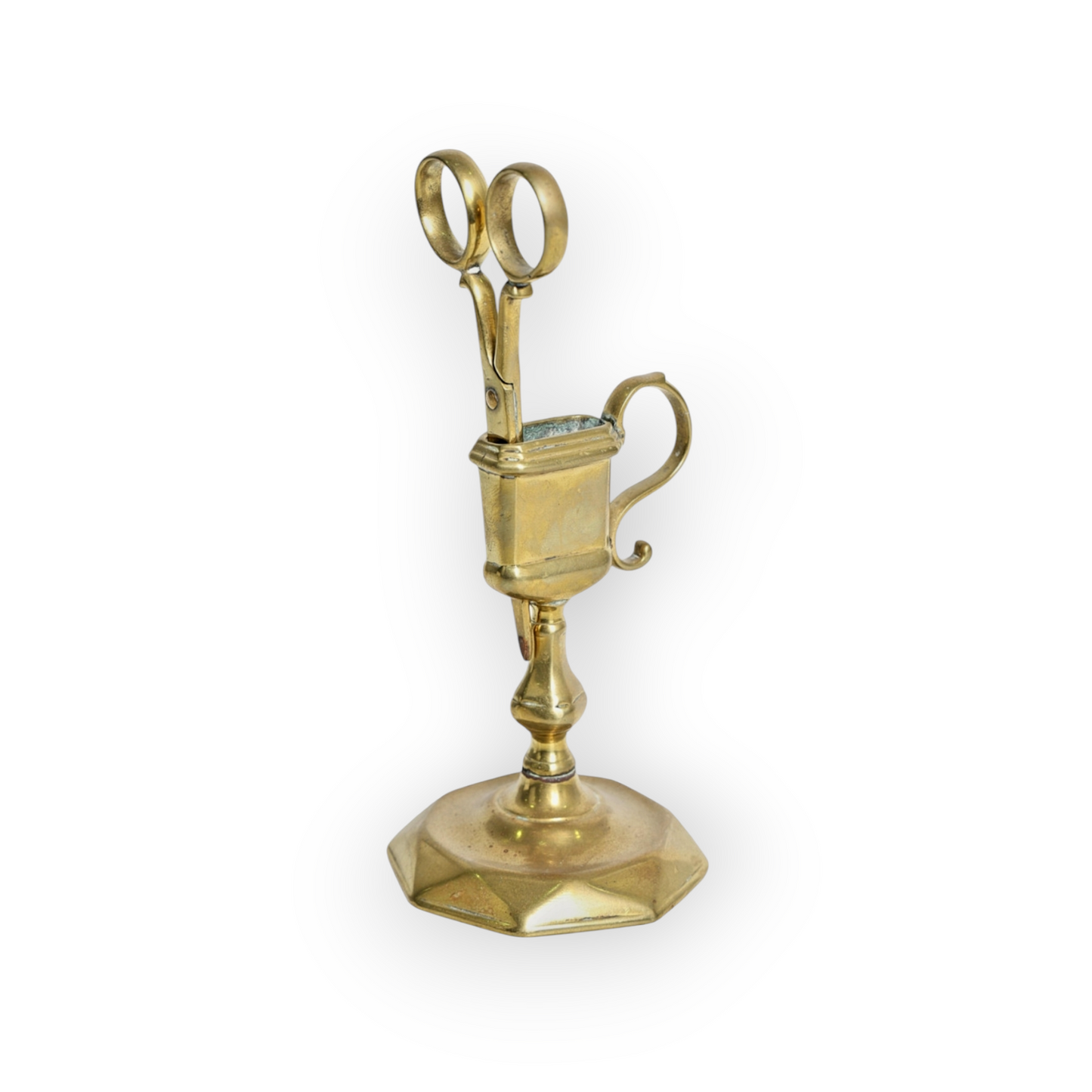 Rare Early 18th-Century English Antique Brass Candle-Snuffer & Stand, circa 1720-1740