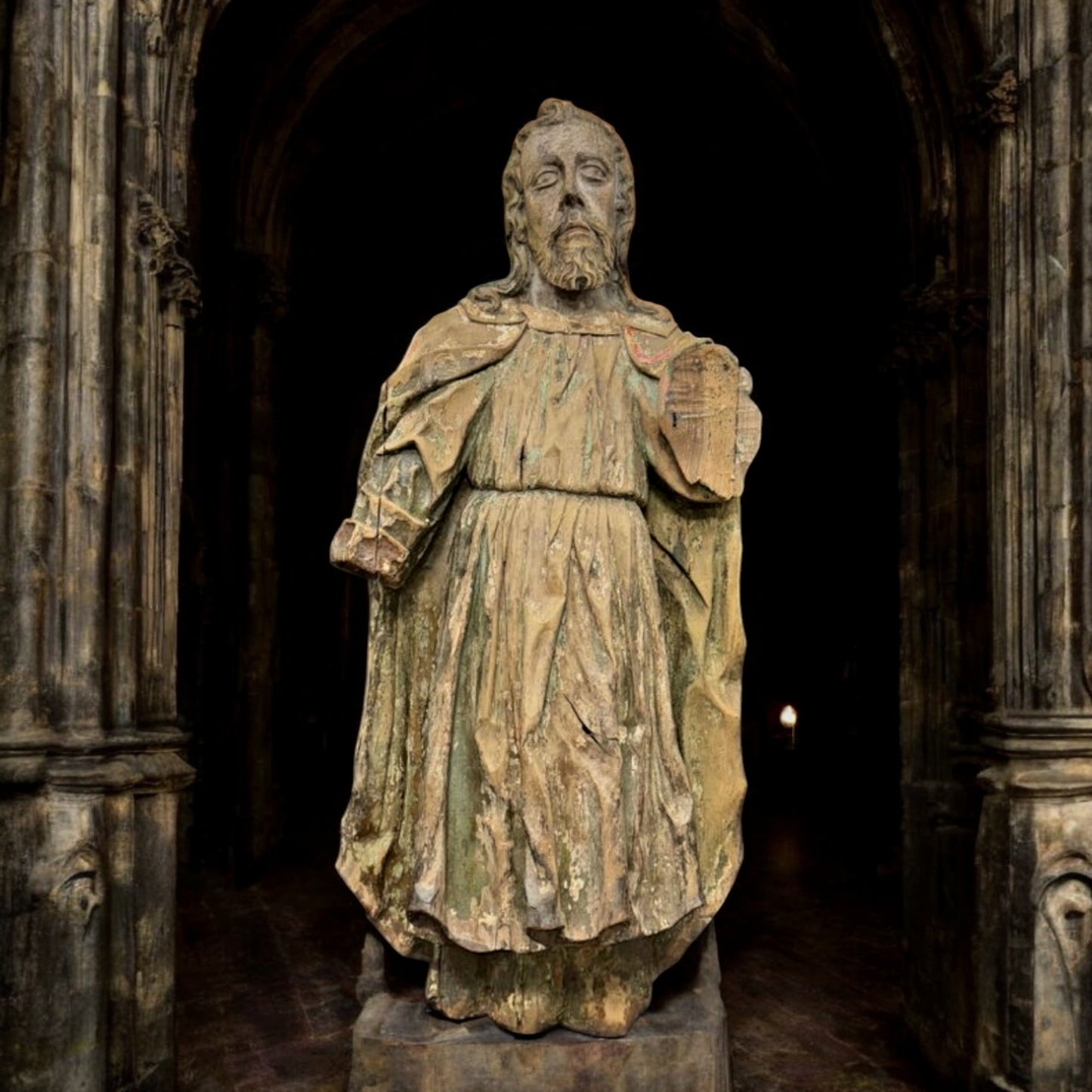 Early 16th-Century Gothic Antique Carved Wooden Sculpture Of A Saint, circa 1500