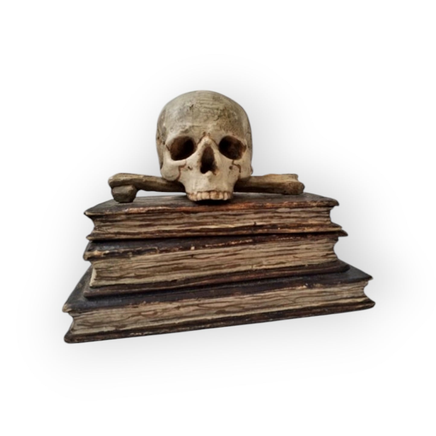 Mid 18th-Century Italian Antique Carved Treen Memento Mori Book Box