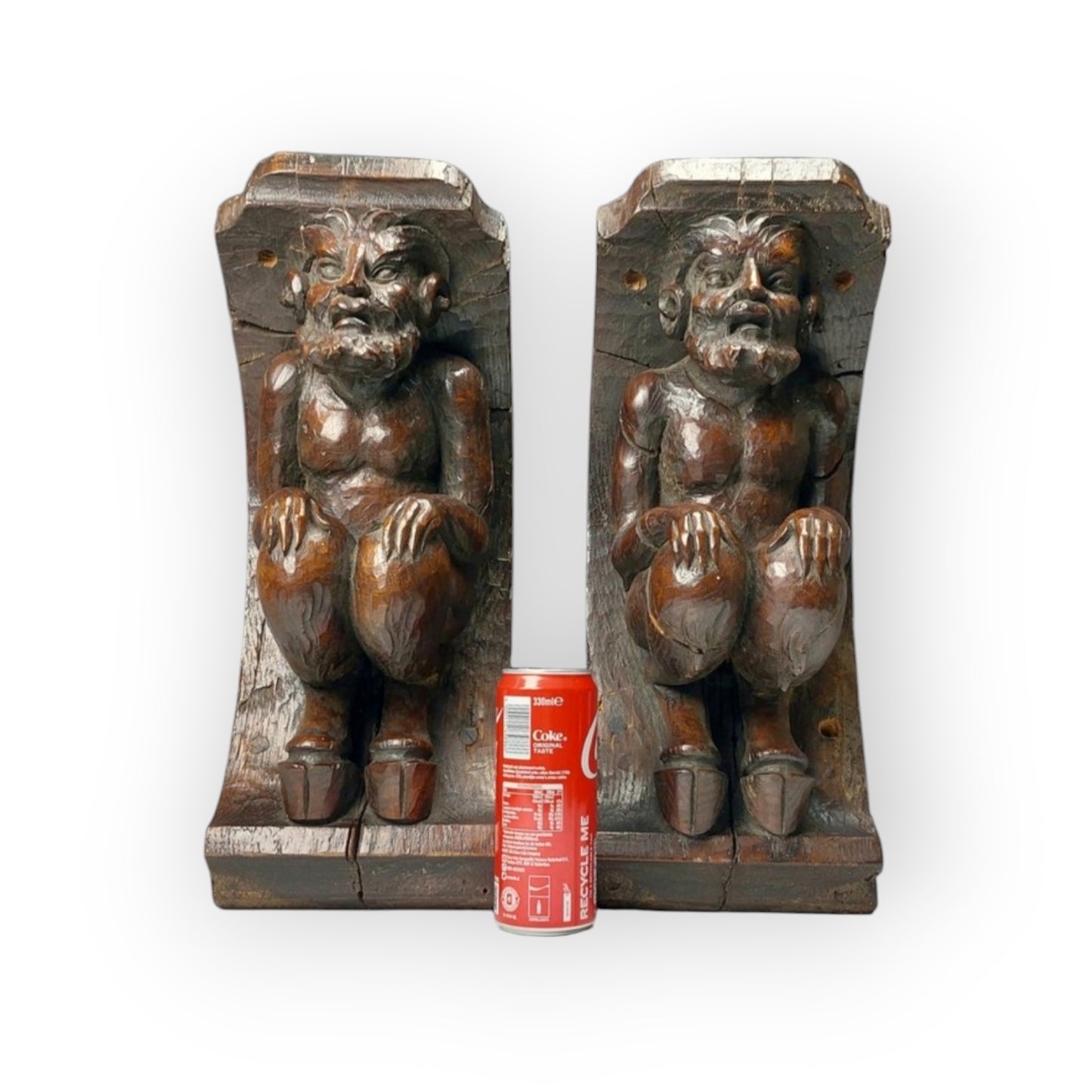 A Large Pair Of Late 17th-Century Antique Carved Oak Satyrs or Faunus