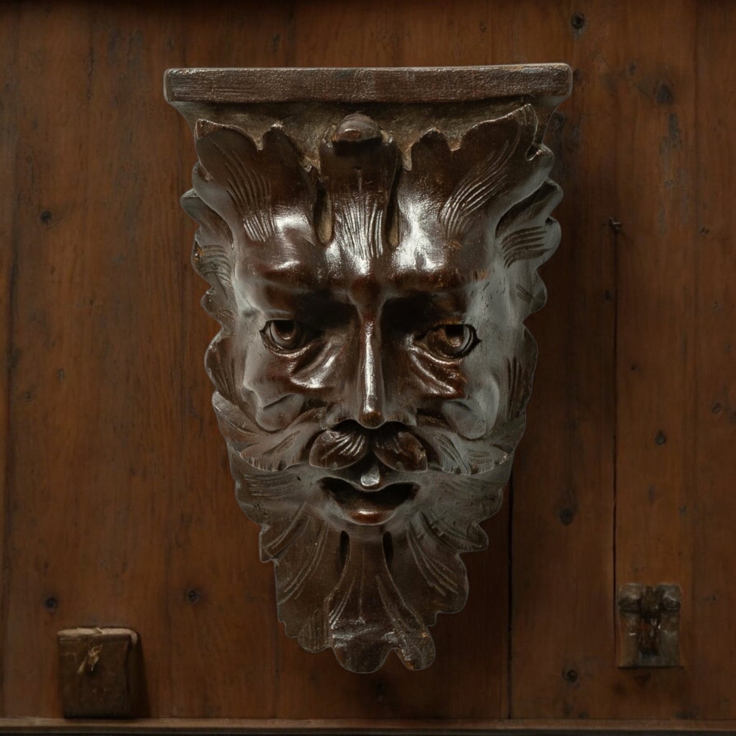 Mid 19th Century English Antique Carved Beech Wood Panel / Corbel Depicting a Green Man