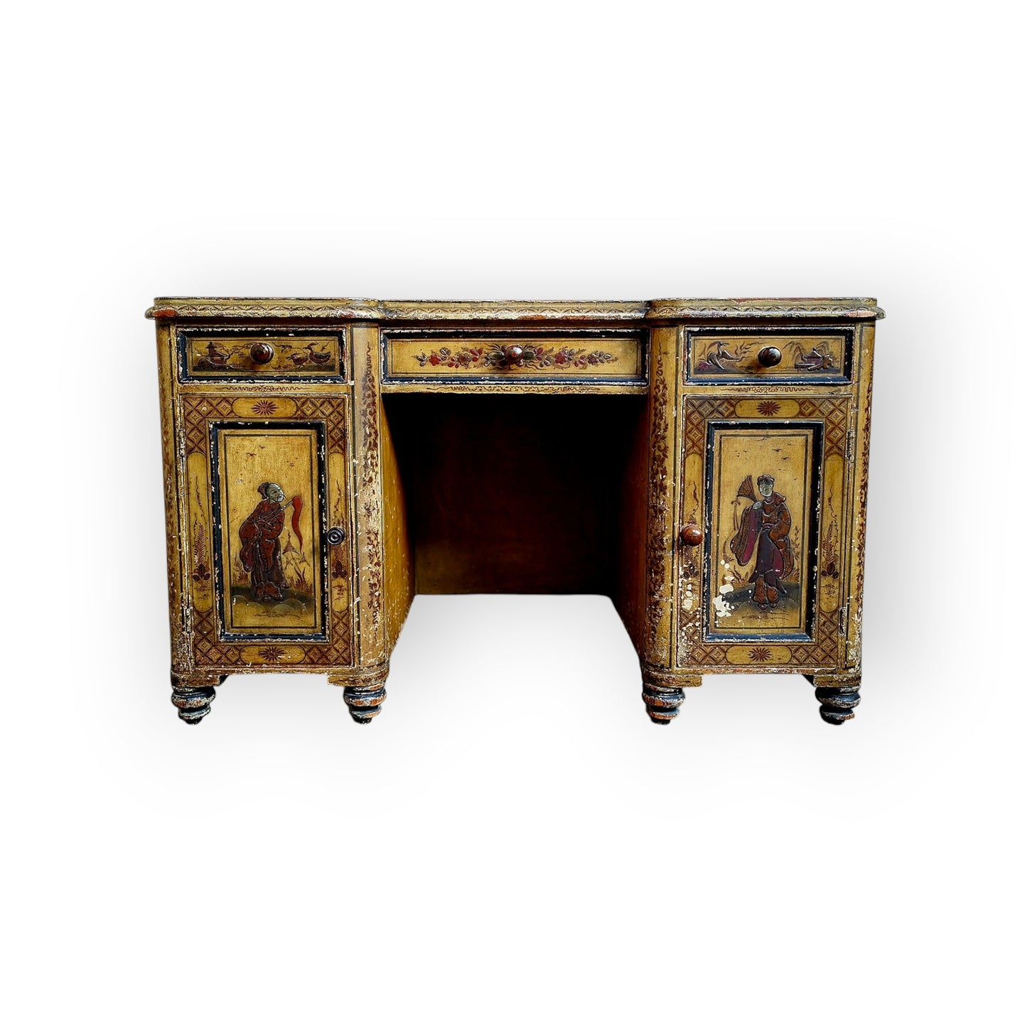 18th-Century Style, Late Victorian/Edwardian Period-Made, English Antique Chinoiserie Pedestal Desk