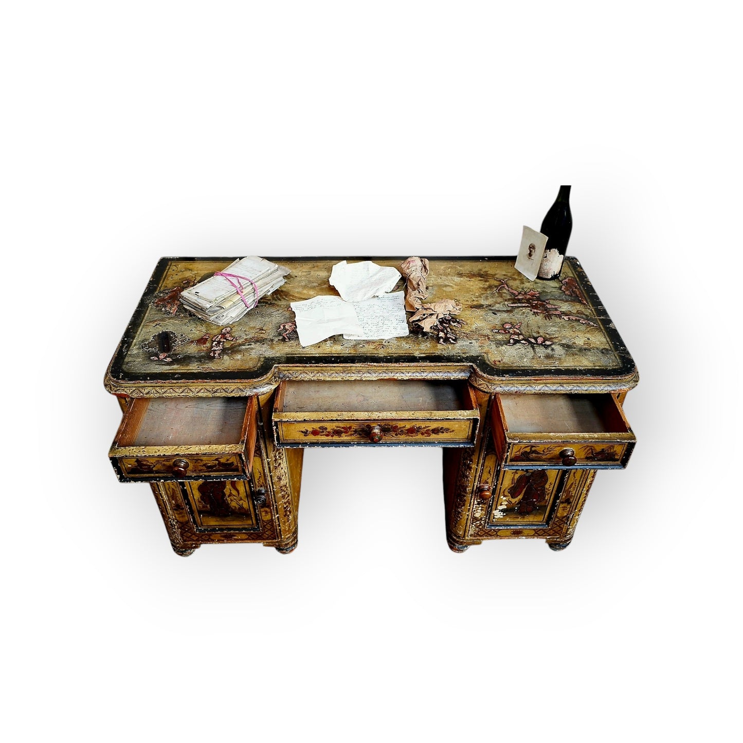 18th-Century Style, Late Victorian/Edwardian Period-Made, English Antique Chinoiserie Pedestal Desk