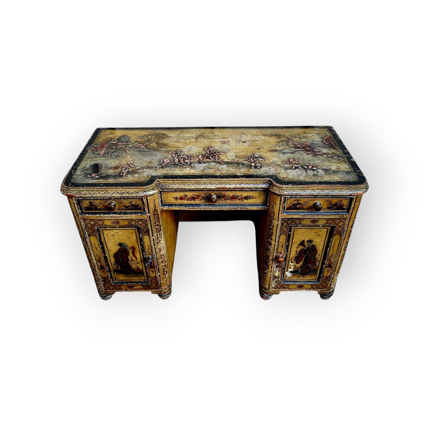 18th-Century Style, Late Victorian/Edwardian Period-Made, English Antique Chinoiserie Pedestal Desk