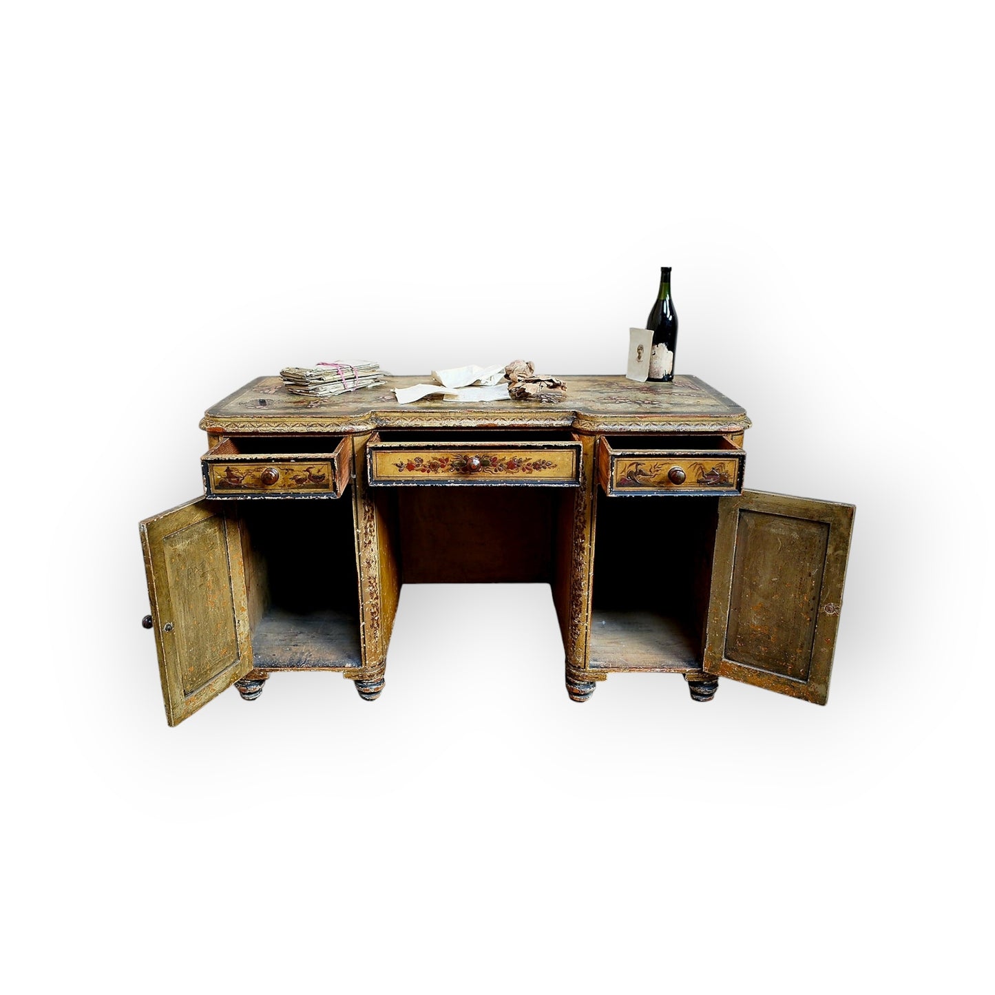 18th-Century Style, Late Victorian/Edwardian Period-Made, English Antique Chinoiserie Pedestal Desk