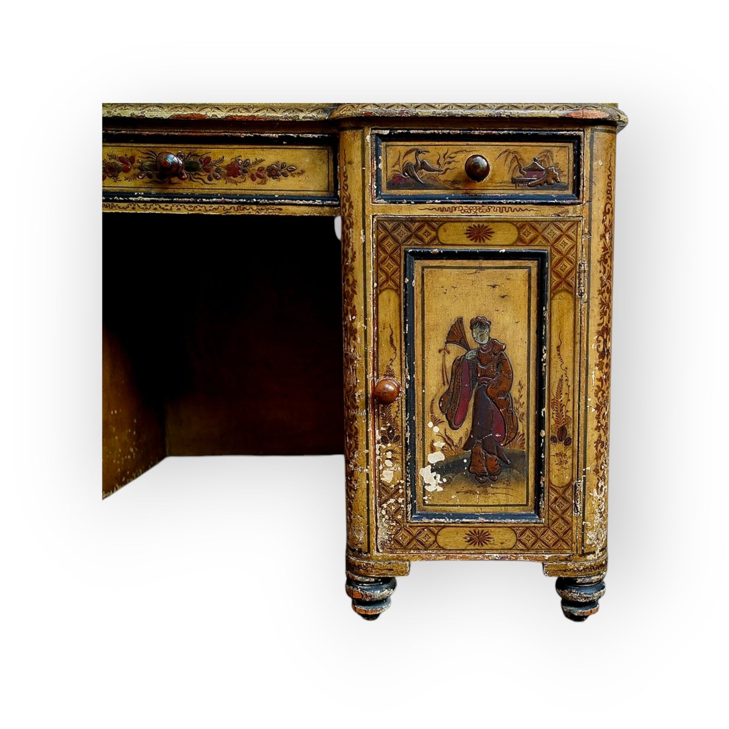 18th-Century Style, Late Victorian/Edwardian Period-Made, English Antique Chinoiserie Pedestal Desk