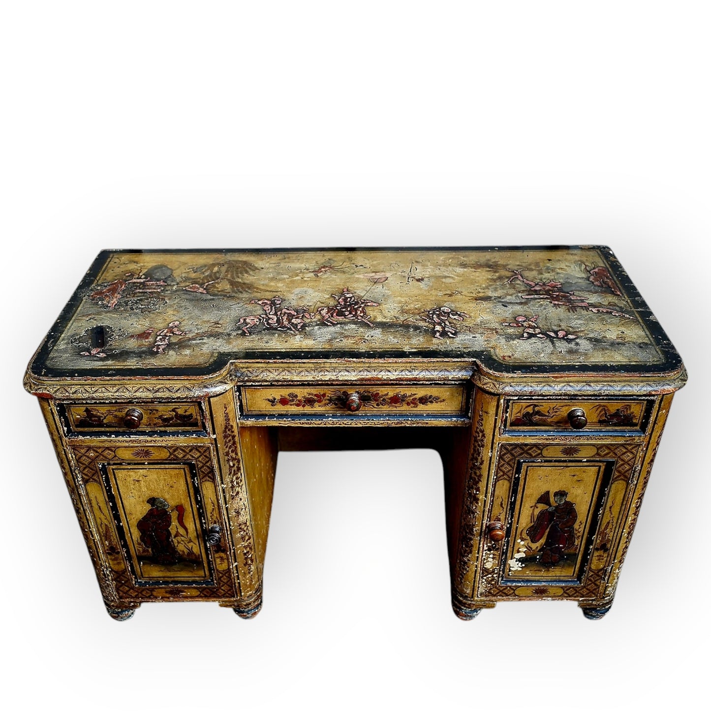 18th-Century Style, Late Victorian/Edwardian Period-Made, English Antique Chinoiserie Pedestal Desk