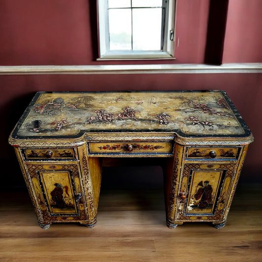 18th-Century Style, Late Victorian/Edwardian Period-Made, English Antique Chinoiserie Pedestal Desk