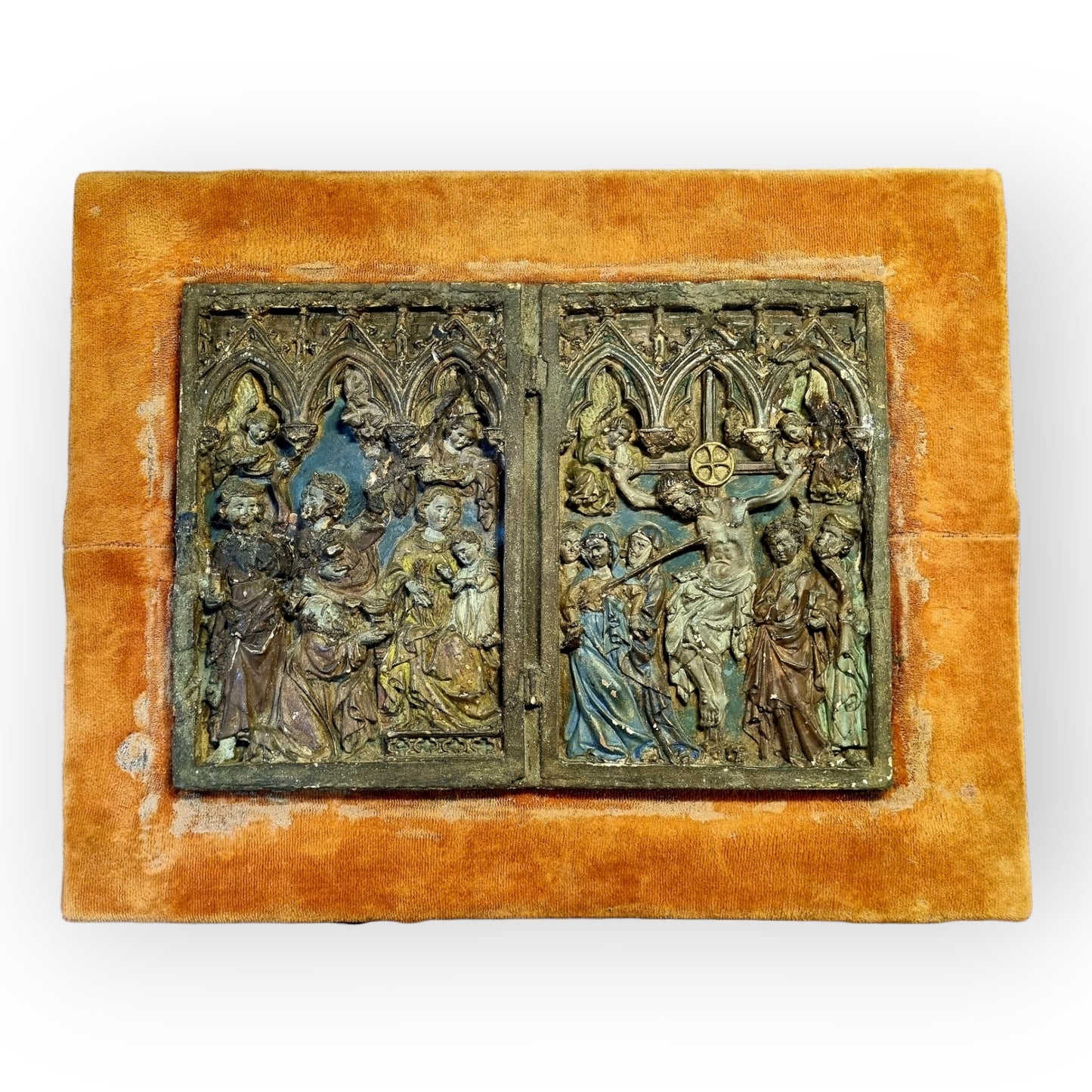Previously Owned By Arch Duke Ludwig Viktor Von Habsburg (1842 - 1919), A Gothic Antique Plaster Plaque In Original Polychrome Depicting The Adoration Of The Magi & The Crucifixion