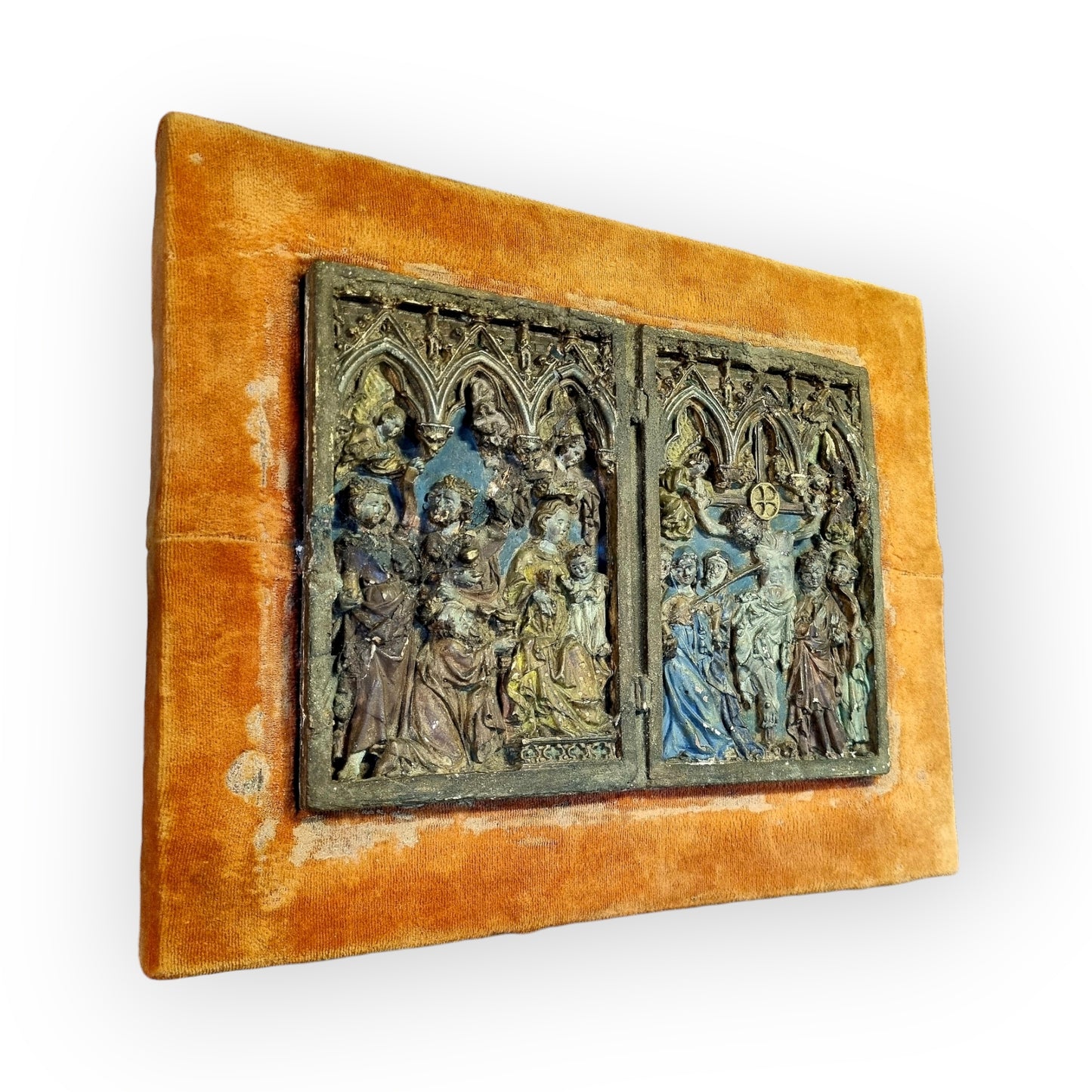 Previously Owned By Arch Duke Ludwig Viktor Von Habsburg (1842 - 1919), A Gothic Antique Plaster Plaque In Original Polychrome Depicting The Adoration Of The Magi & The Crucifixion