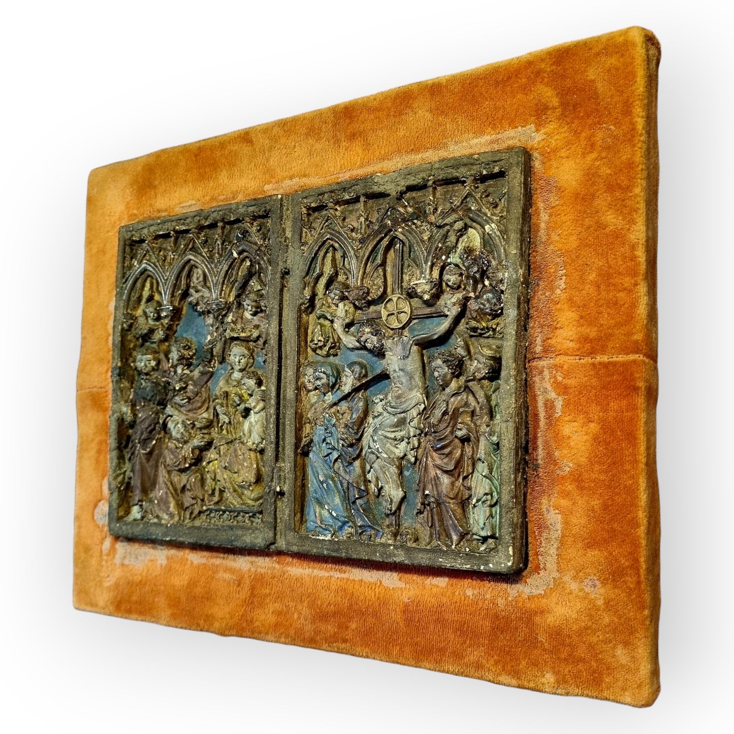 Previously Owned By Arch Duke Ludwig Viktor Von Habsburg (1842 - 1919), A Gothic Antique Plaster Plaque In Original Polychrome Depicting The Adoration Of The Magi & The Crucifixion