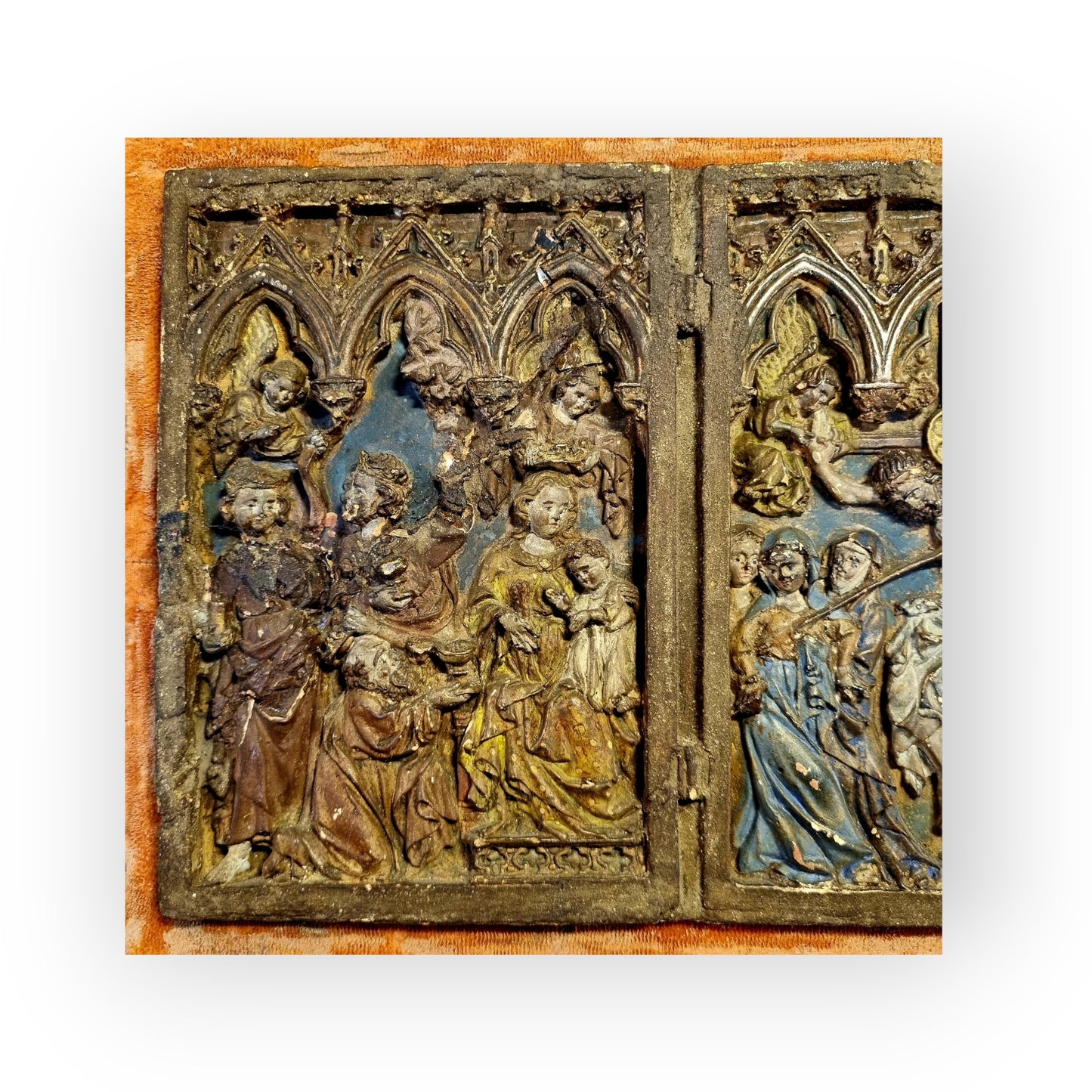 Previously Owned By Arch Duke Ludwig Viktor Von Habsburg (1842 - 1919), A Gothic Antique Plaster Plaque In Original Polychrome Depicting The Adoration Of The Magi & The Crucifixion