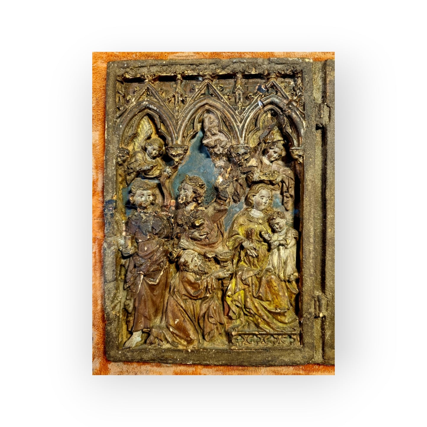 Previously Owned By Arch Duke Ludwig Viktor Von Habsburg (1842 - 1919), A Gothic Antique Plaster Plaque In Original Polychrome Depicting The Adoration Of The Magi & The Crucifixion