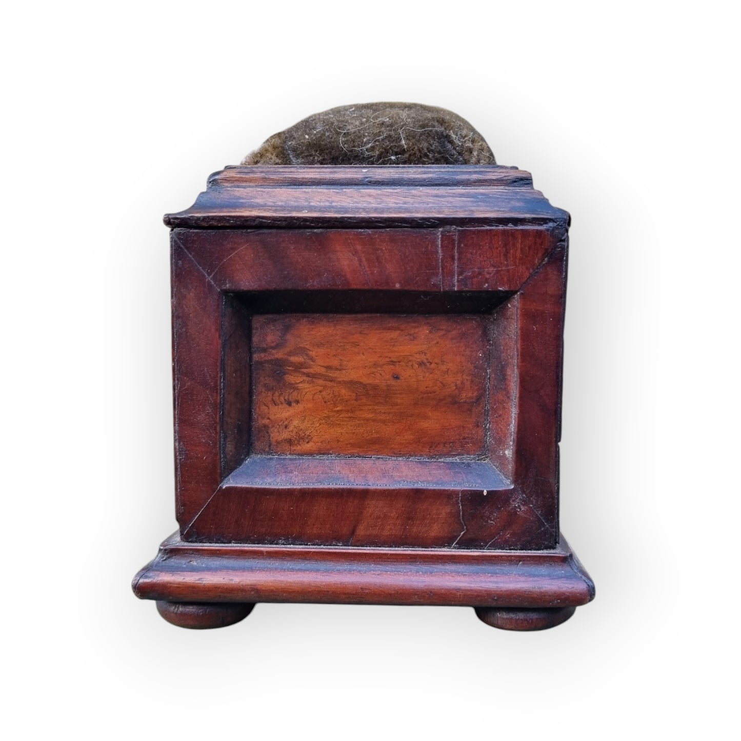 Diminutive Late George III Period English Antique Mahogany Sewing Box With Original Pin Cushion